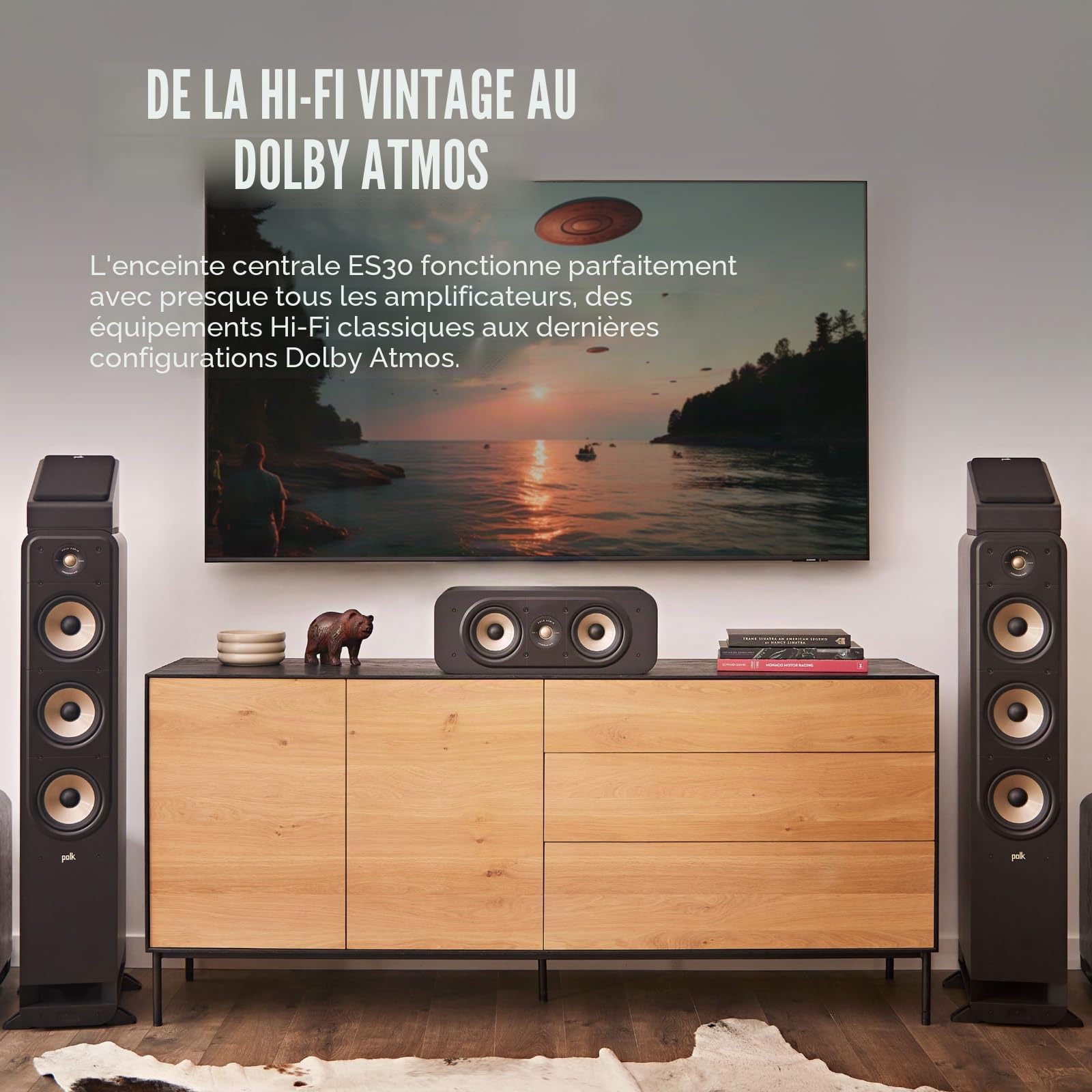 Polk Audio Signature Elite ES30 Enceinte Centrale Hi-Res, Compatible Dolby Atmos/DTS:X - Noir