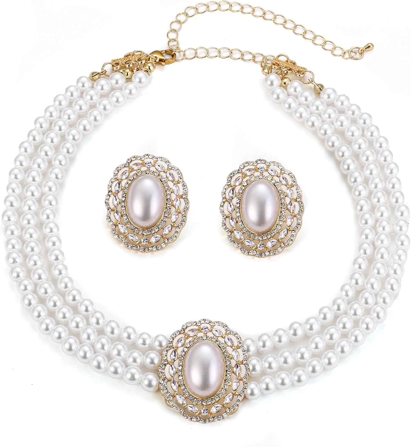 EVER FAITH 1920s Gatsby Jewelry Set for Party, Crystal Simulated Pearl Vintage Inspired Chandelier Necklace Earrings Sets for Woman