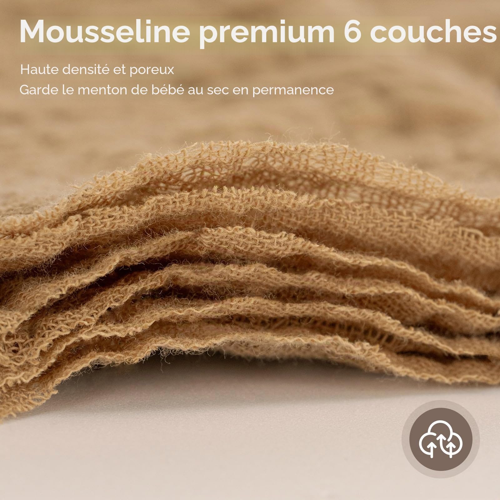 Bavoirs Bébé Naissance 6 Pièces - Bandana en Mousseline Douce et Hautement Absorbante - Réglables pour Nouveau-Né Garçons et Filles Beige Marron