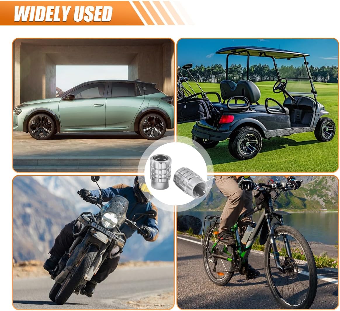 4PCS Car Tire Valve Stem Caps, Heavy Duty Leak-Proof Auto Tire Valve Caps with Rubber Seal, Aluminum Alloy Wheel Valve Stem Covers, Universal Car Accessories for Car Truck SUV Motorcycle Bike (Silver) - Image 6