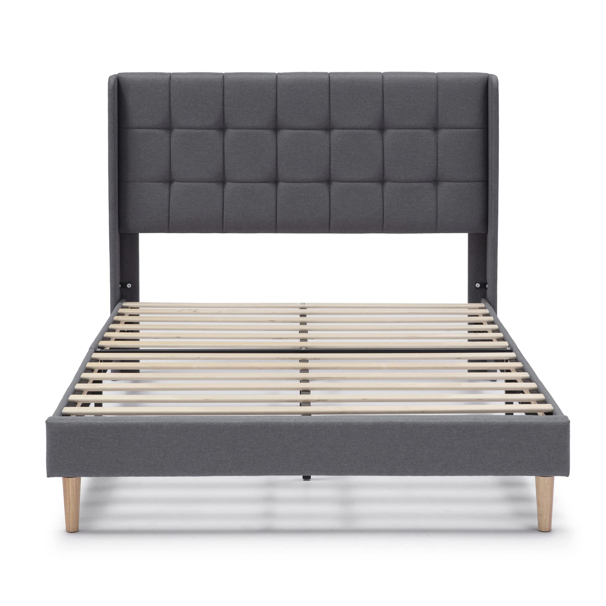 HOMN LIVING Estructura de Cama tapizada Esther de 30 cm, Base para colchón, Somier de láminas de Madera, Montaje Sencillo, 150x190 cm, Gris Oscuro