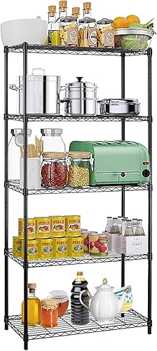 Miniatura 8 de Estantería de alambre de metal de 5 niveles, organizador de estantes de cocina, estante de almacenamiento de garaje, estante de almacenamiento,