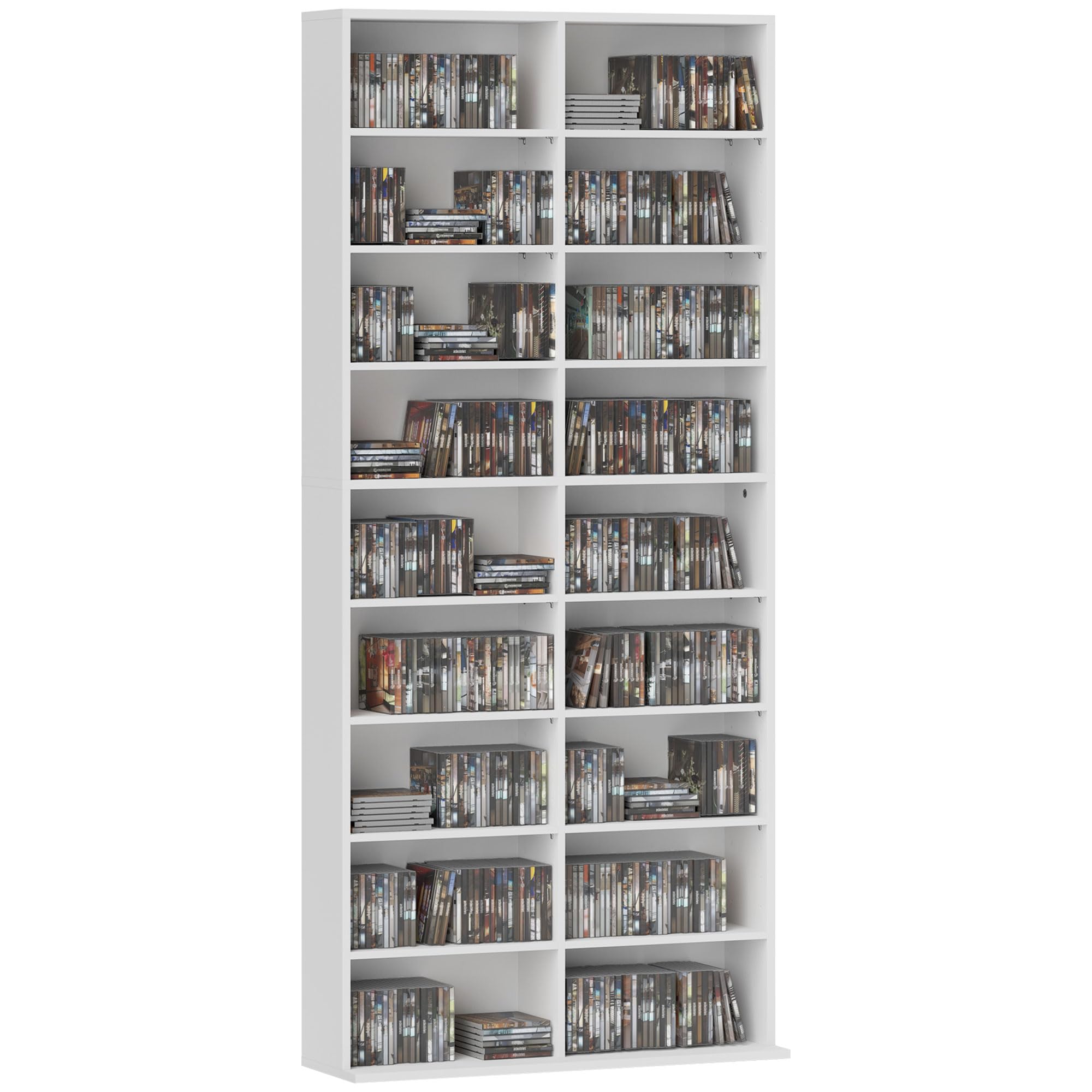 HOMCOM Mobile Porta CD con 14 Ripiani Regolabili, Scaffale Porta 640 CD/360 DVD/430 Blu-ray Salvaspazio, Mobile Portacd con 18 Scomparti, per Soggiorno, Camera da Letto, Ufficio, 78.5x24x175cm, Bianco