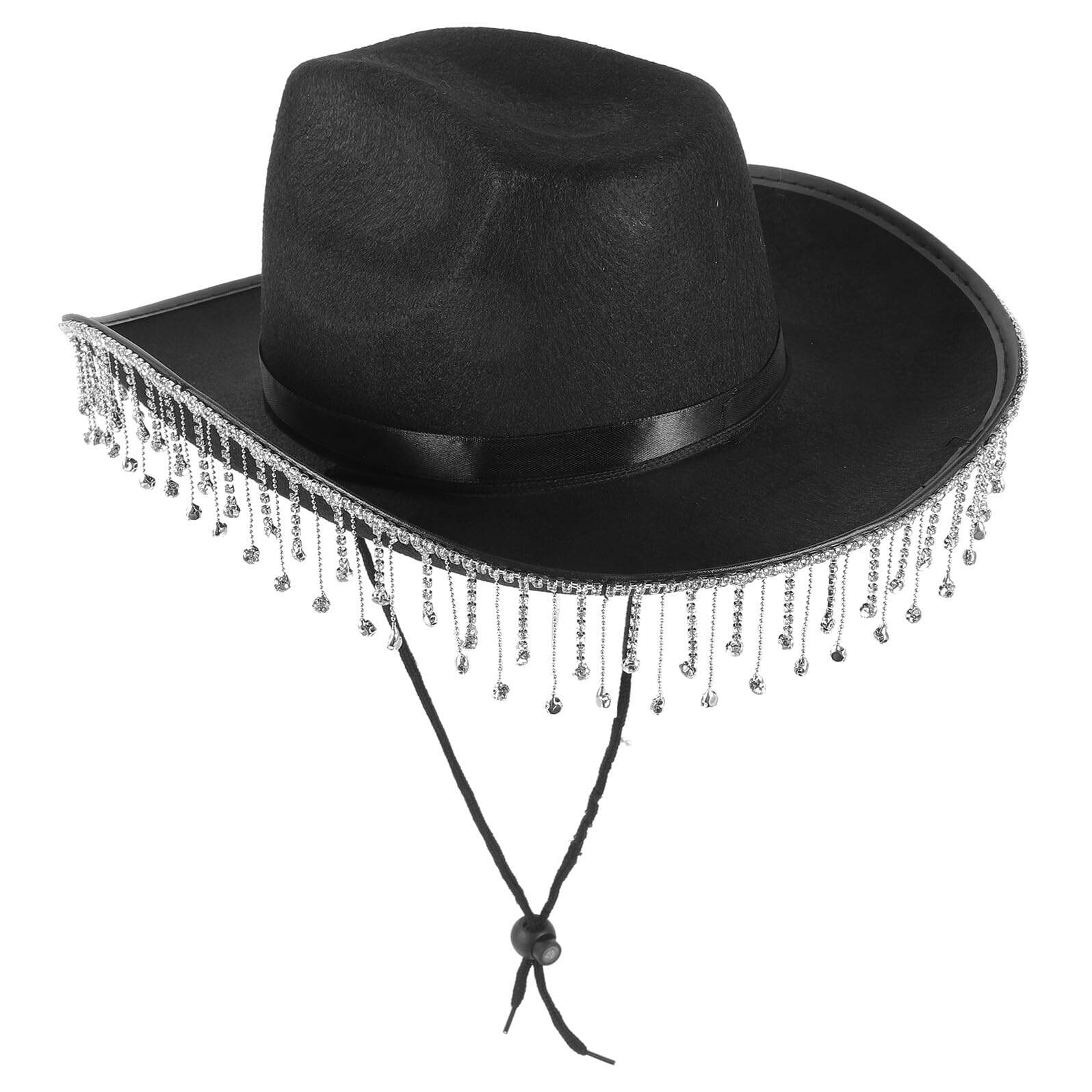 UPKOCH Sombrero estilo vaquero para mujer negro con borlas y pedrería diseño western para boda y fiestas sombrero transpirable de tela ligero y cómodo accesorio juvenil para eventos