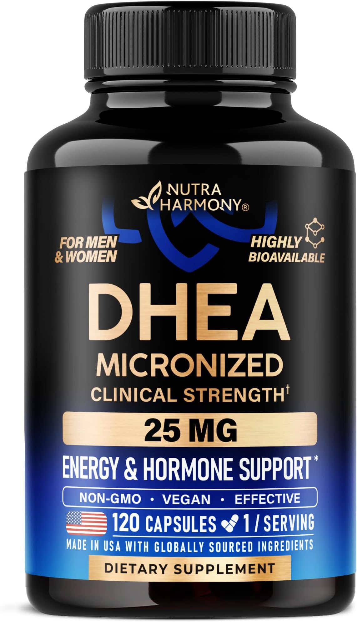 DHEA 25mg - Micronized DHEA Supplement for Women & Men - Clinically Proven Strength & Bioavailable - Healthy Aging, Hormone Balance & Energy Level Support - Vegan & NON-GMO - Made in USA, 120 Capsules