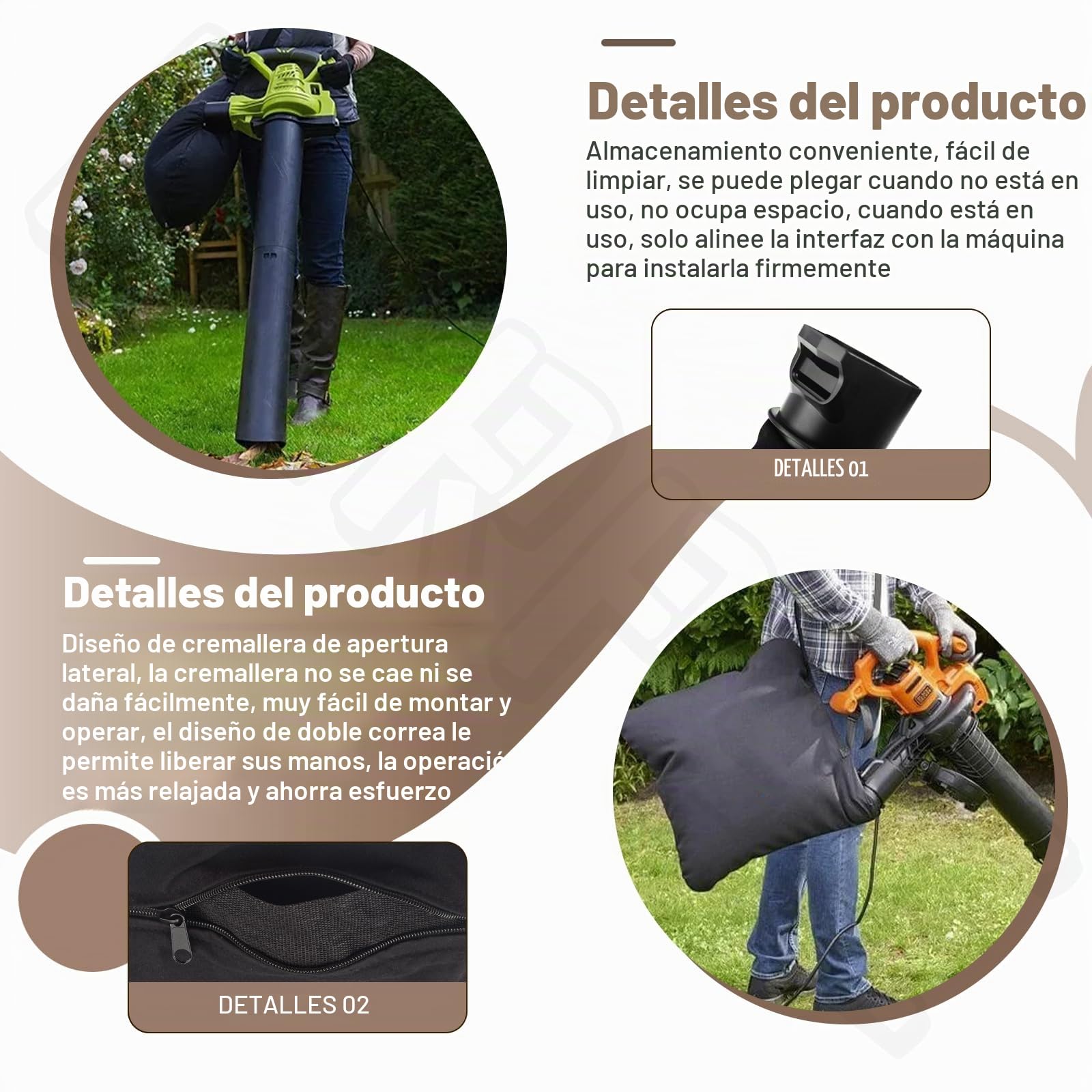 90560020-01 Bolsa sustituye a 90560020 90539053, compatible con soplador de hojas Black & Decker, compatible con soplador de hojas modelo BV3600 BV3800 BV5600 BV6000 LH4500 3 en 1