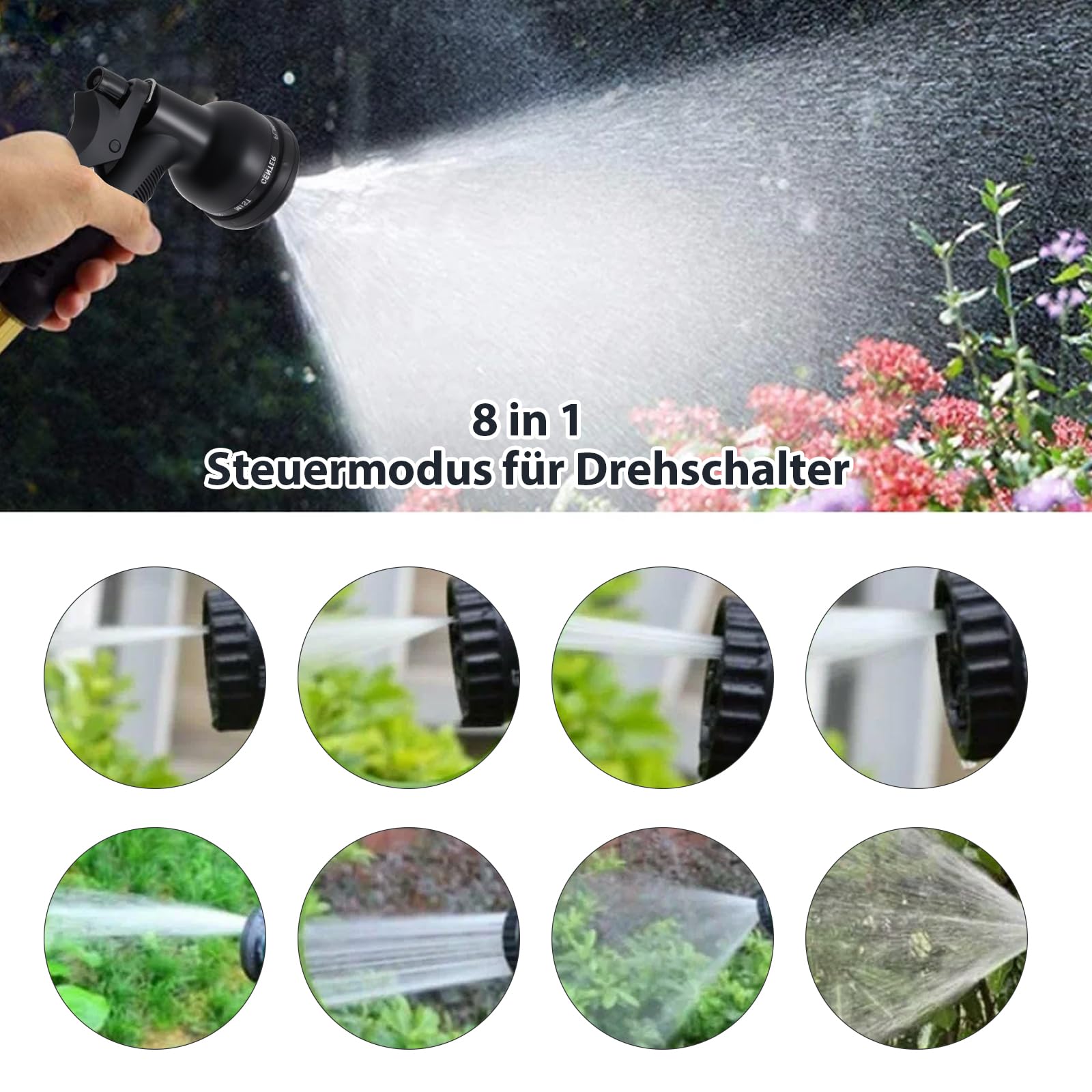 Tubo da giardino flessibile da 30 m, tubo da giardino flessibile con 8 funzioni di spruzzo, tra cui collegamenti rapidi, custodia e supporto da parete