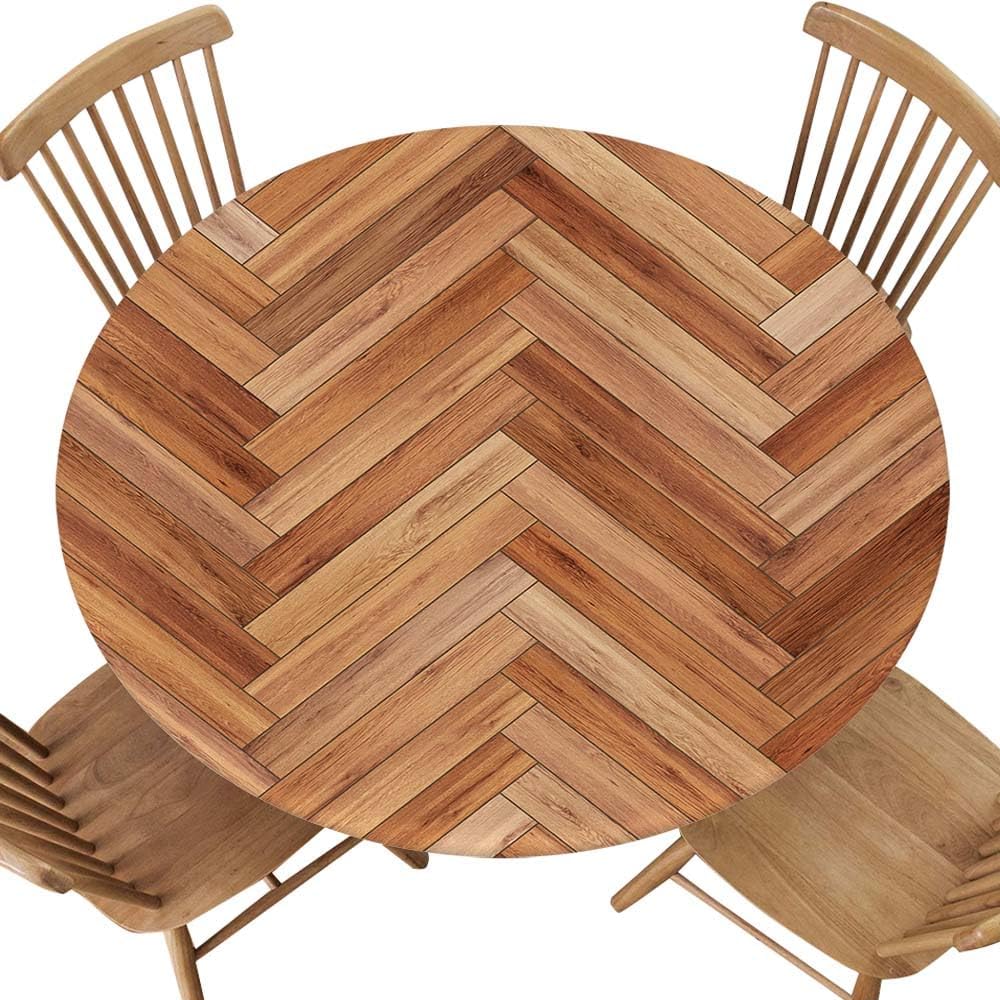 Round Table Cover Wood Grain Round Tablecloth Fitted Cloth with Elastic Edge Dark Brown Tablecloths Reusable Cloths for Indoor Outdoor Decor, 68" Fit for 56.2"-60.1" Tables Style-7