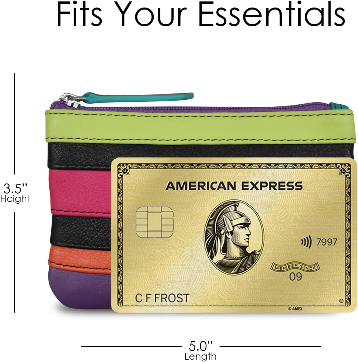ili New York Leather Mini Compact Coin Purse - Black Brights image 2