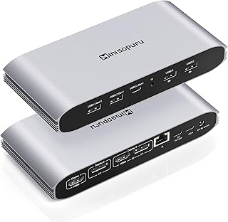 Minisopuru Estação de ancoragem de tela tripla para MacBook M1/M2/Windows, estação de ancoragem DisplayLink com 2 portas HDMI e 2 DisplayPort, carregamento de 100 W, dados USB-C, Ethernet, áudio, suporte USB 2.0 para celular
