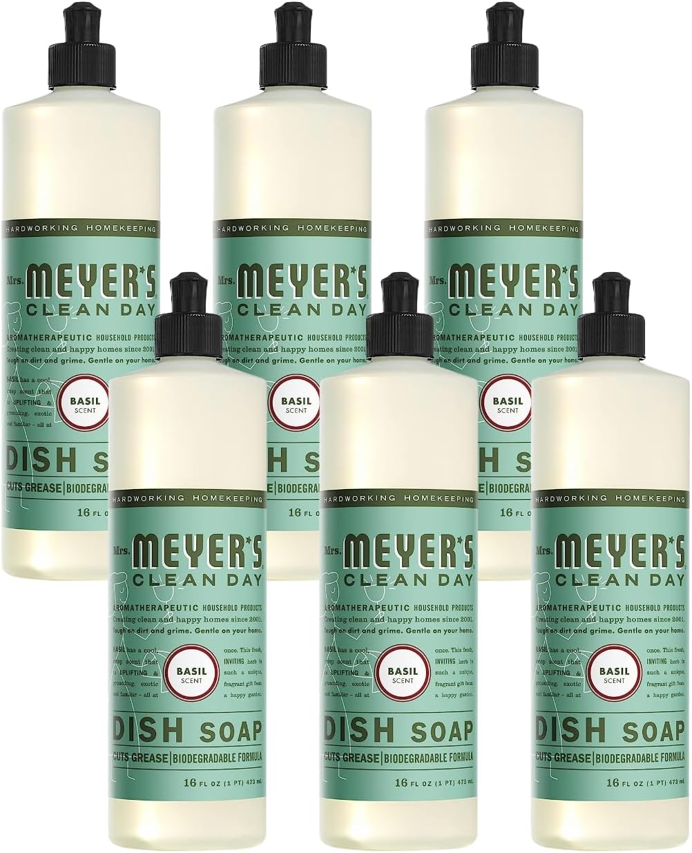 MRS. MEYER'S CLEAN DAY Liquid Dish Soap, Basil, 16 fl. oz