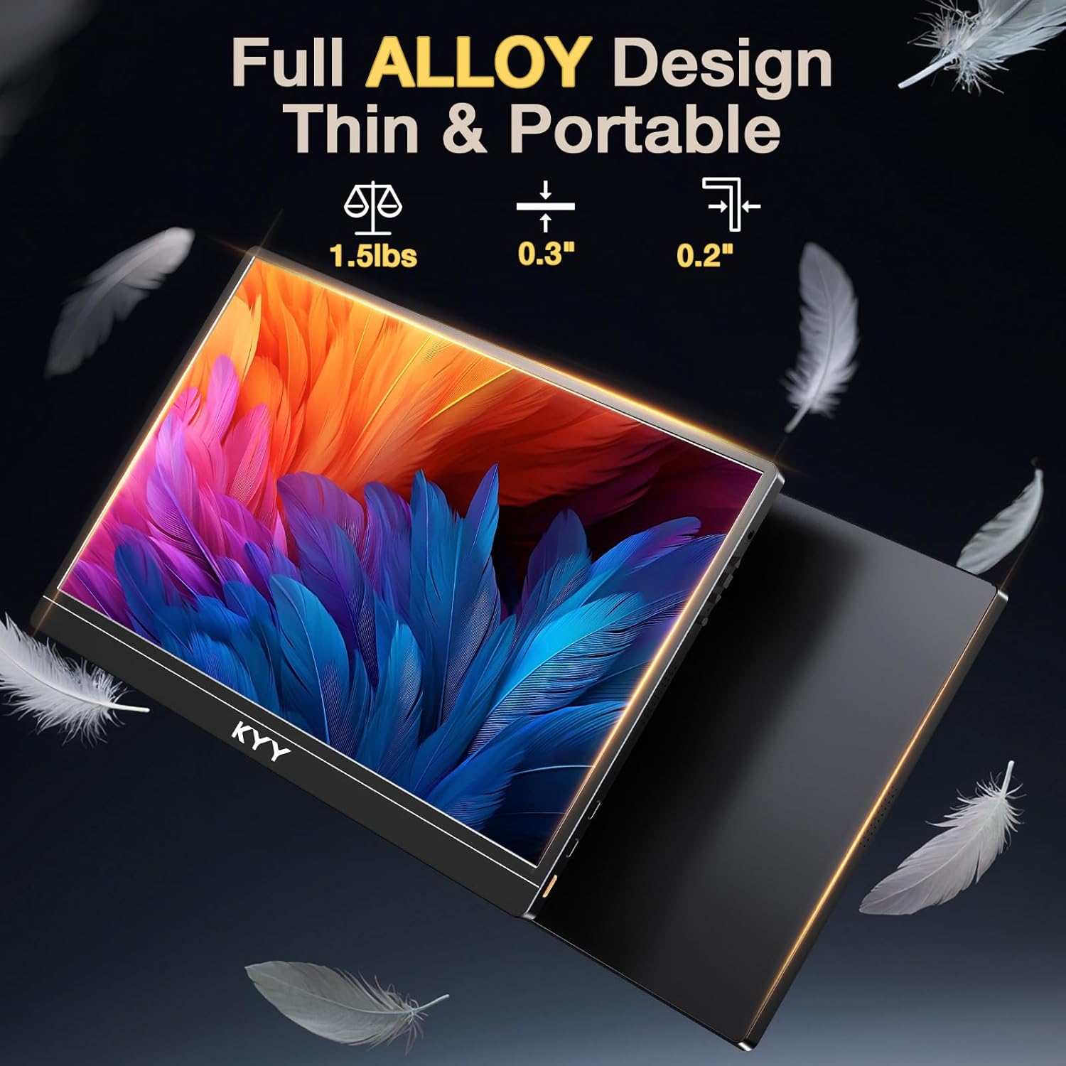 KYY 4K Portable Monitor – 15.6" UHD IPS Travel Display, Slim & Lightweight Design, HDMI & USB-C Inputs, Perfect for PS5, Xbox, Switch, Laptops, Phones, and On-the-Go Professionals, K5