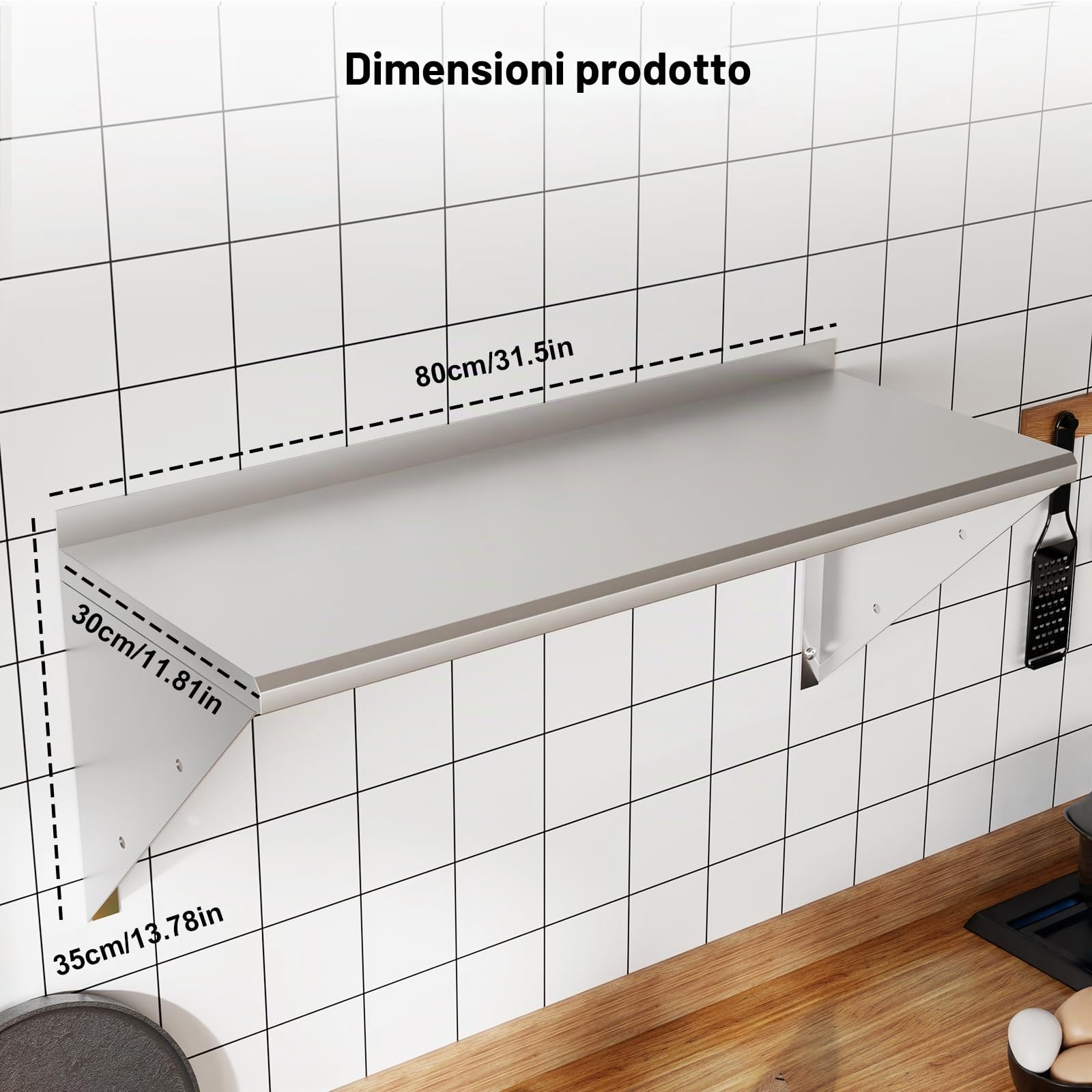 Mensole da Muro in Acciaio Inox per Sistemare Montaggio a Parete Design ad arco, capacità di carico fino a 80 kg per, Cucina, Garage Officina,ecc(80 * 30cm)
