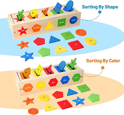 Miniatura 2 de Montessori Toys - Caja de clasificación de formas de color de madera para niños pequeños de 1 a 3, bloques geométricos a juego para aprendizaje