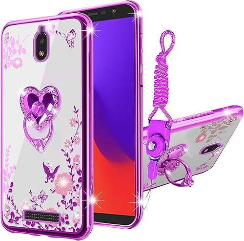 KuDiNi Funda para teléfono Blu View 2, B130DL para mujer, funda protectora transparente transparente de TPU suave con purpurina de cristal suave con