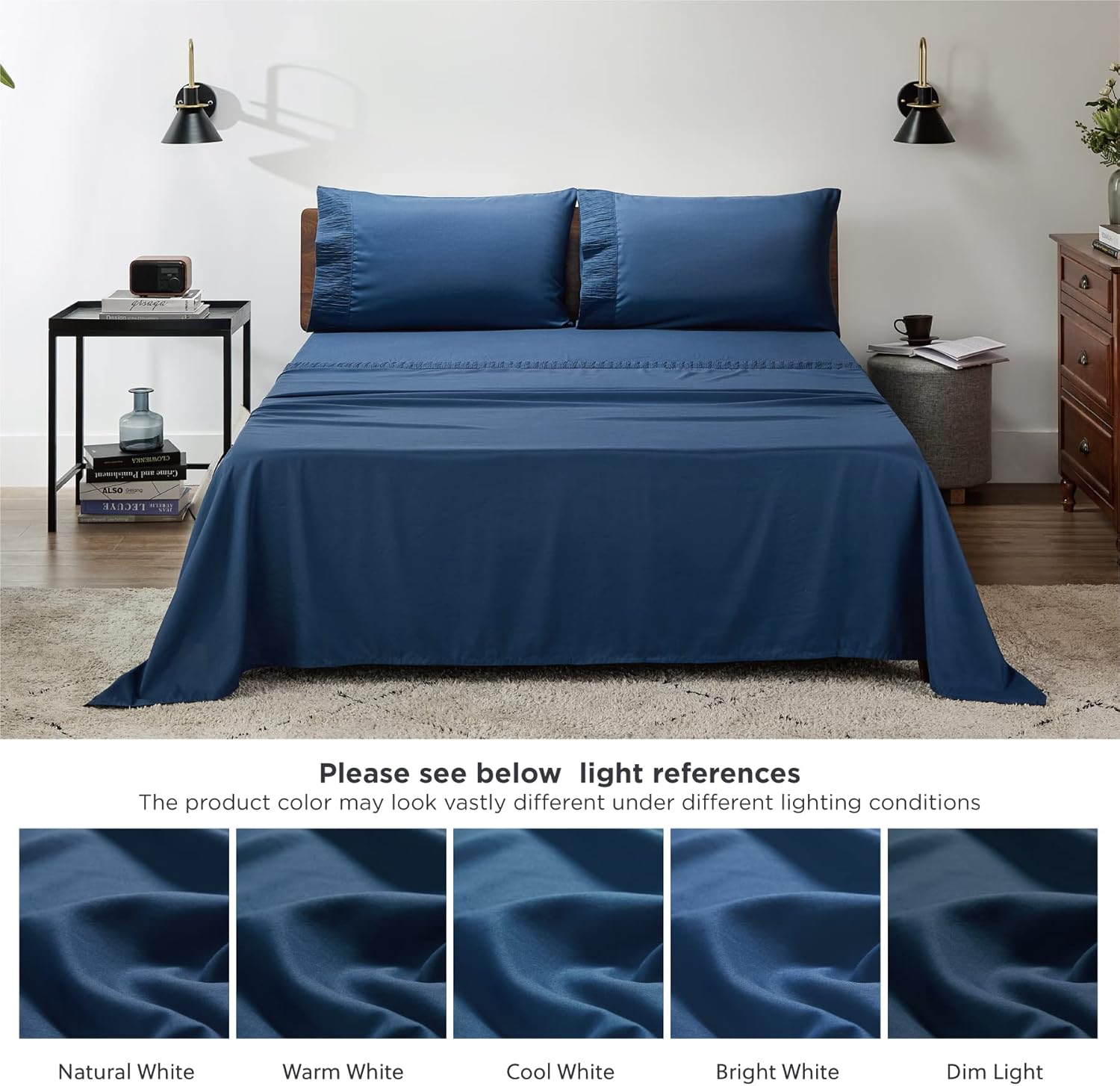 Bedsure Queen Bed Sheets Set Navy - Soft 1800 Sheets for Queen Size Bed, 4 Pieces Bedding Sheets & Pillowcases : Home & Kitchen