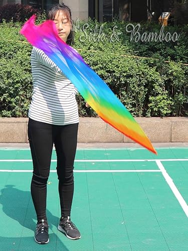 Miniatura 5 de Winged Sirenny Bandera de seda giratoria colorida de 31.9 in, Poi con varilla, alabanza litúrgica para la iglesia, adoración profética, adoración,