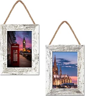 5x7 Wall Hanging Picture Frames Collage with 2 Frames Rustic White