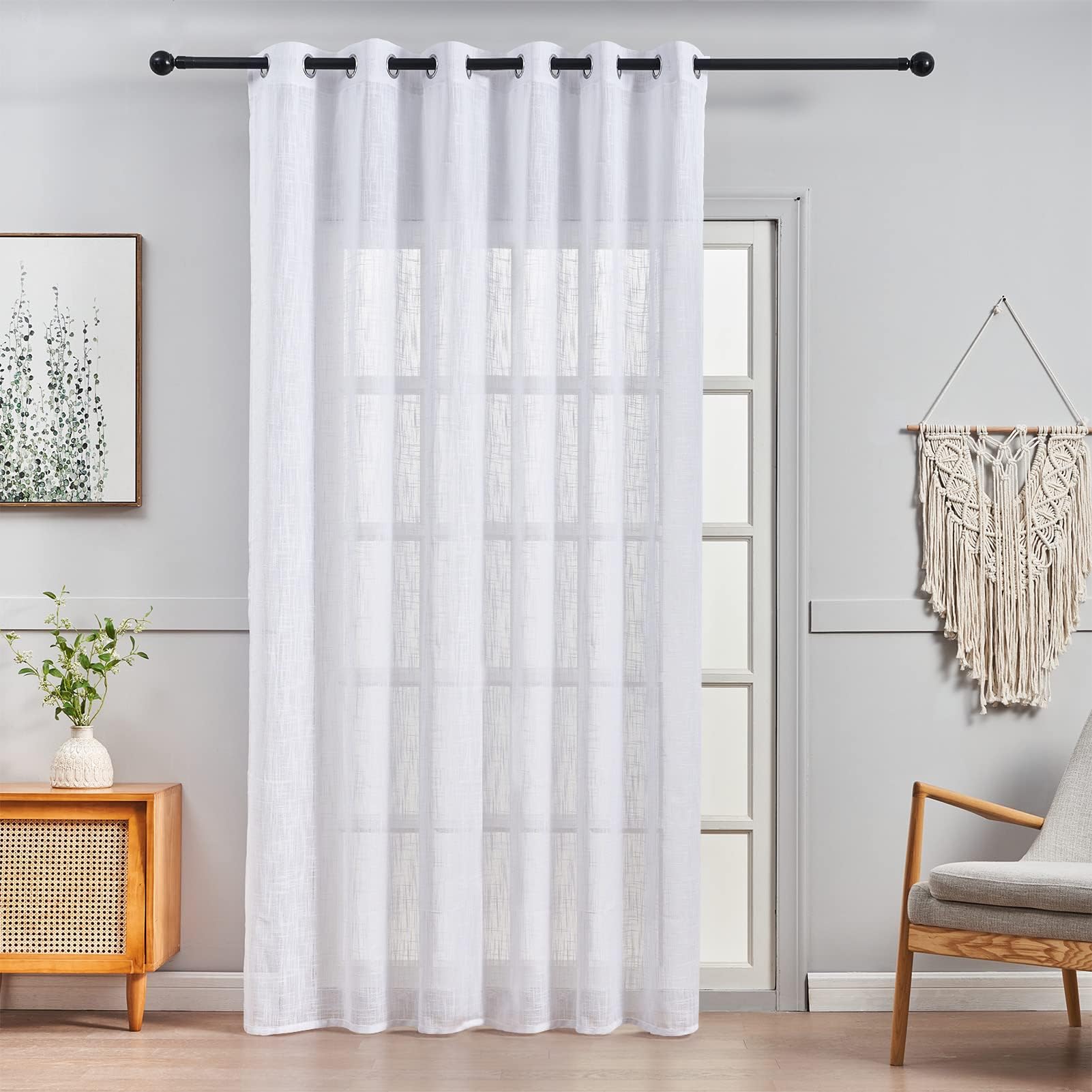 Topfinel Visillo Cortinas Habitacion de Raya Gasa Suave Salon Dormitorio Visillo Polyester 100% Vertical para Ventanas Cocina Sala de Estar con Ojales 1 Pieza 300x240cm Blanco