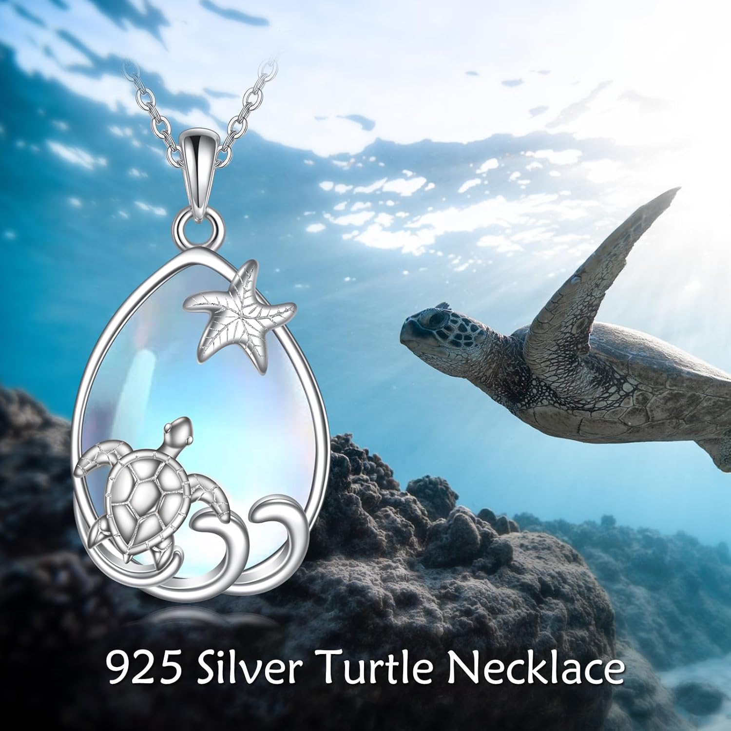 Sea Turtle/Paw Earrings/Mermaid Necklace for Women Moonstone Necklace Sterling Silver Moonstone Jewelry for Women - Image 2