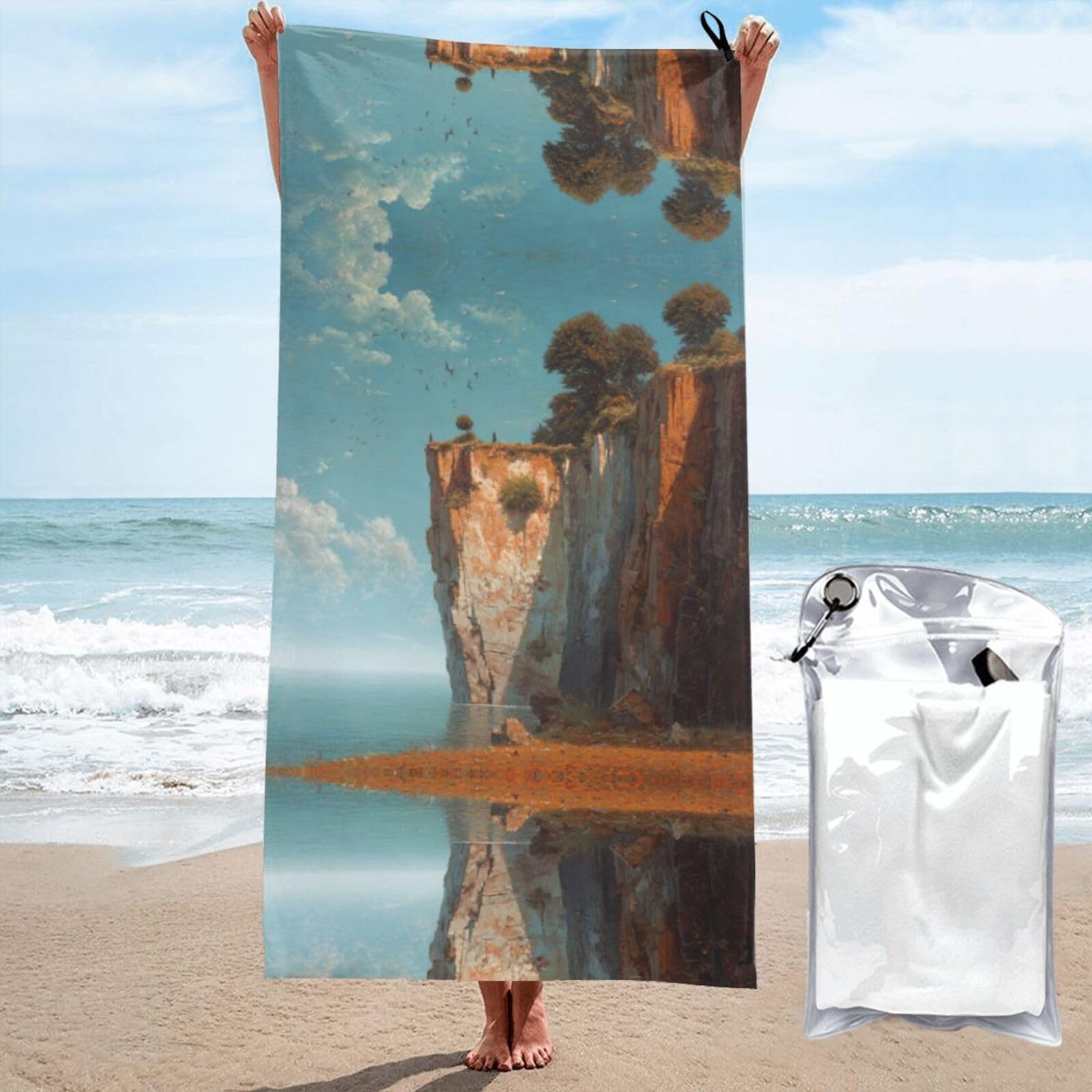 ESNAIUVCD Cliff Print Beach Towel, Microfibre Sauna Towel, Quick-Drying Fitness Towel, Lightweight And Thin Portable Sauna Towel