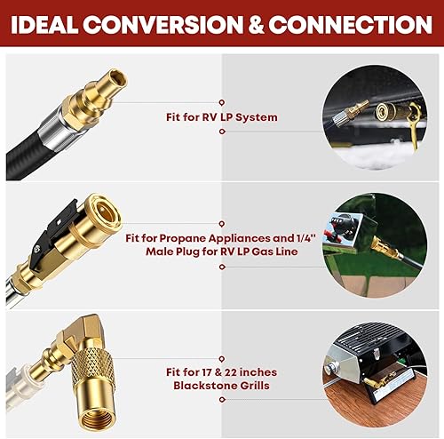 Miniatura 7 de PatioGem Manguera de conexión rápida de propano de 12 pies para RV a parrilla de gas