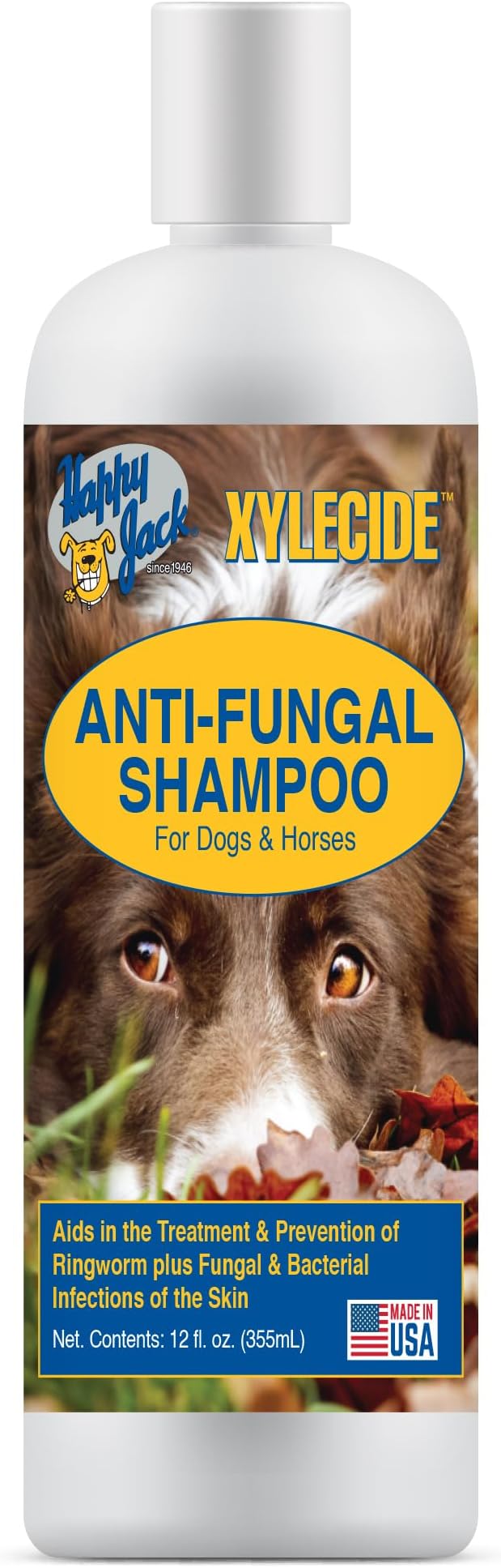 Happy Jack Xylecide, Itch Relief Shampoo for Dogs, Control Ringworms, Itchy Skin Treatment for Hot Spots, Seborrheic Dermatitis, Dandruff, Psoriasis, Eczema, Kennel Itch (12 oz)