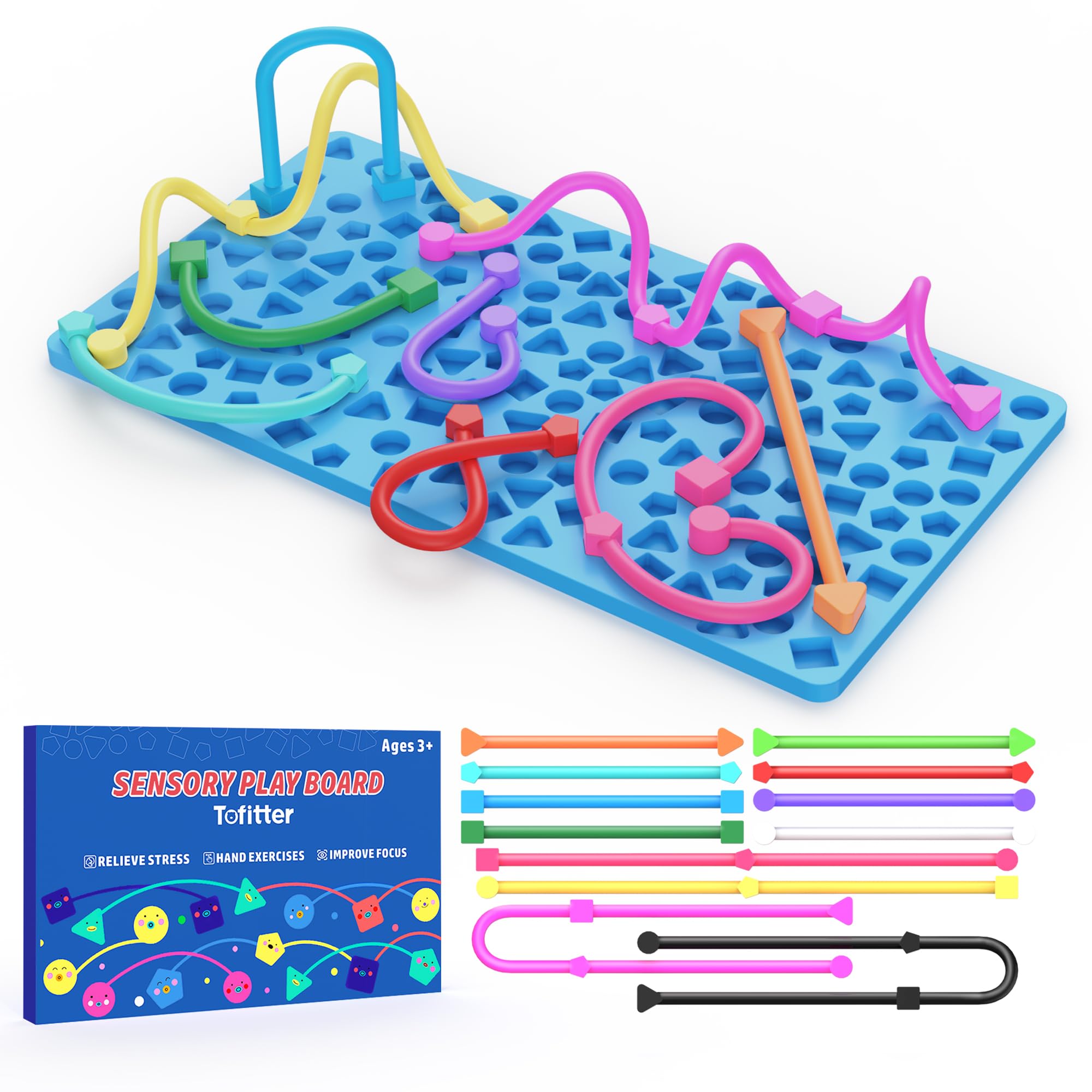 Sensory Activity Board for Kids & Adults,Montessori Silicone Fidget Toy with Shape Matching,Quiet Busy Board for Travel,Airplane,Car&Classroom,Calming Focus Toy for Autism,ADHD & Anxiety Relief (Blue)