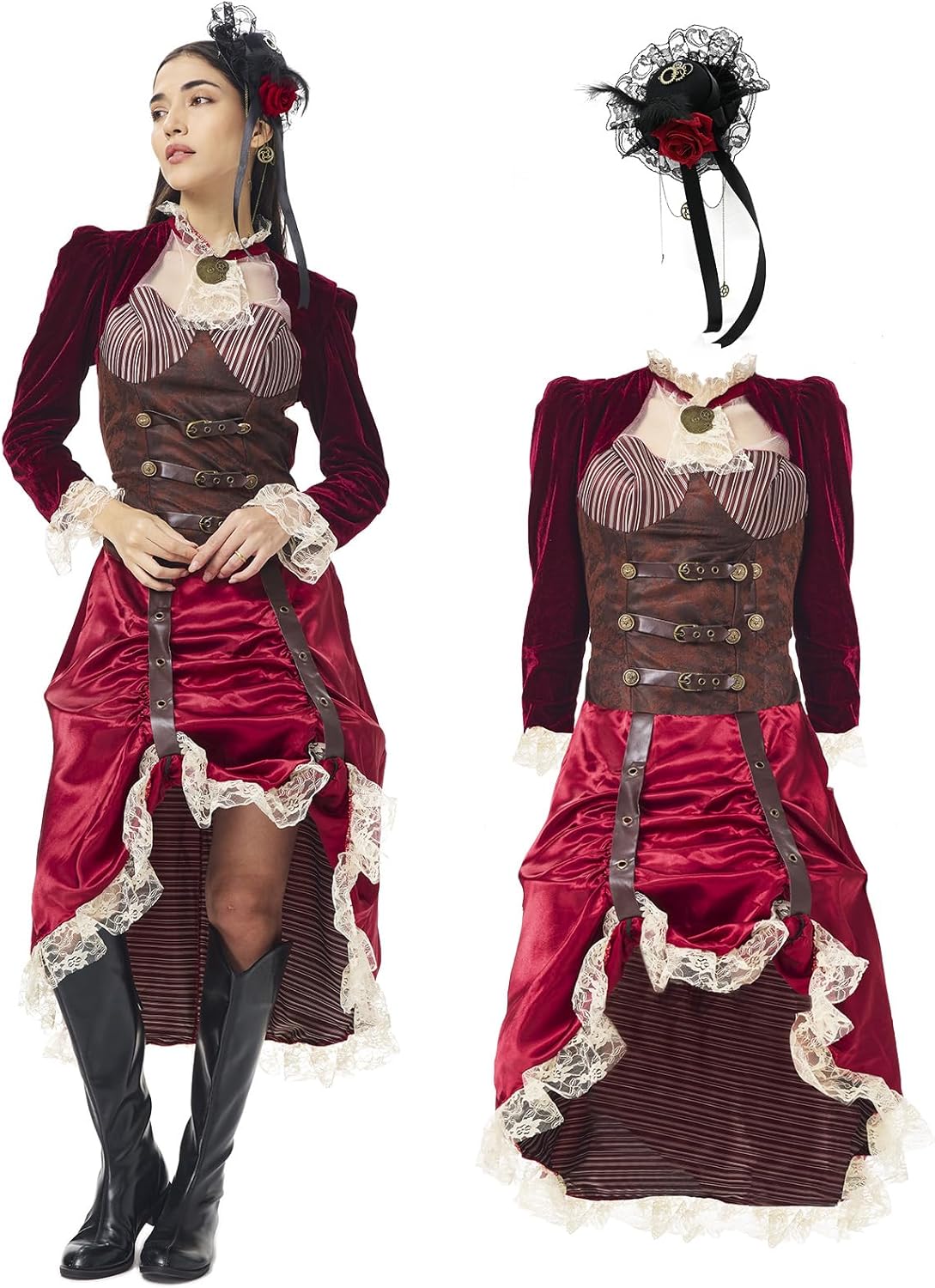 Women's Steampunk Dress Gothic Renaissnace Victorian Costume Medieval Dresses Halloween Cosplay Ball Gown
