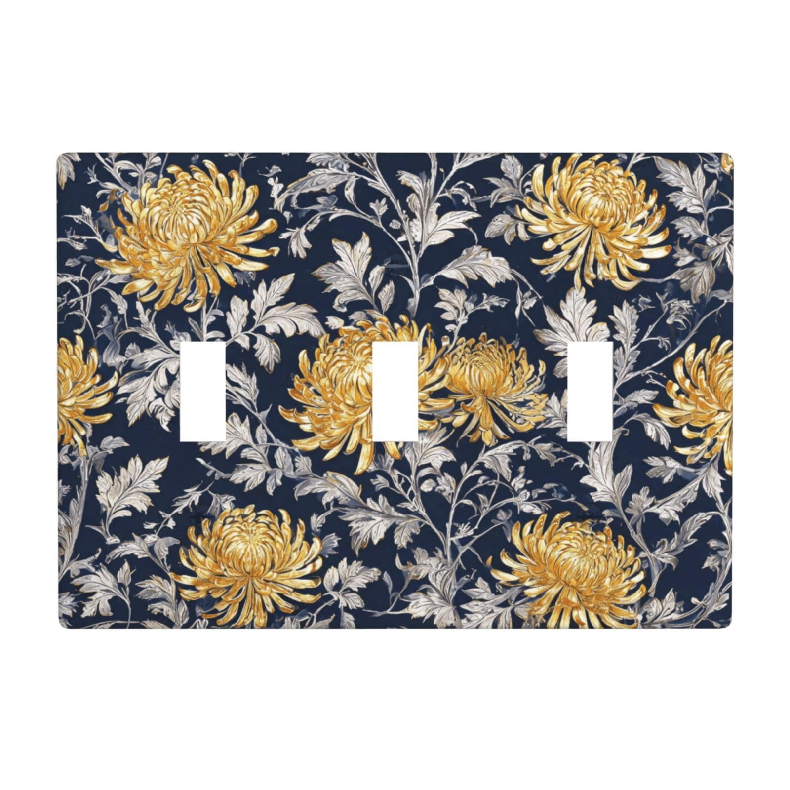 Navy Chrysanthemum 3 Gang Switch Plate Cover-Unbreakable Polycarbonate Wall Plate, Heat Resistant Toggle Switch Decor for Home