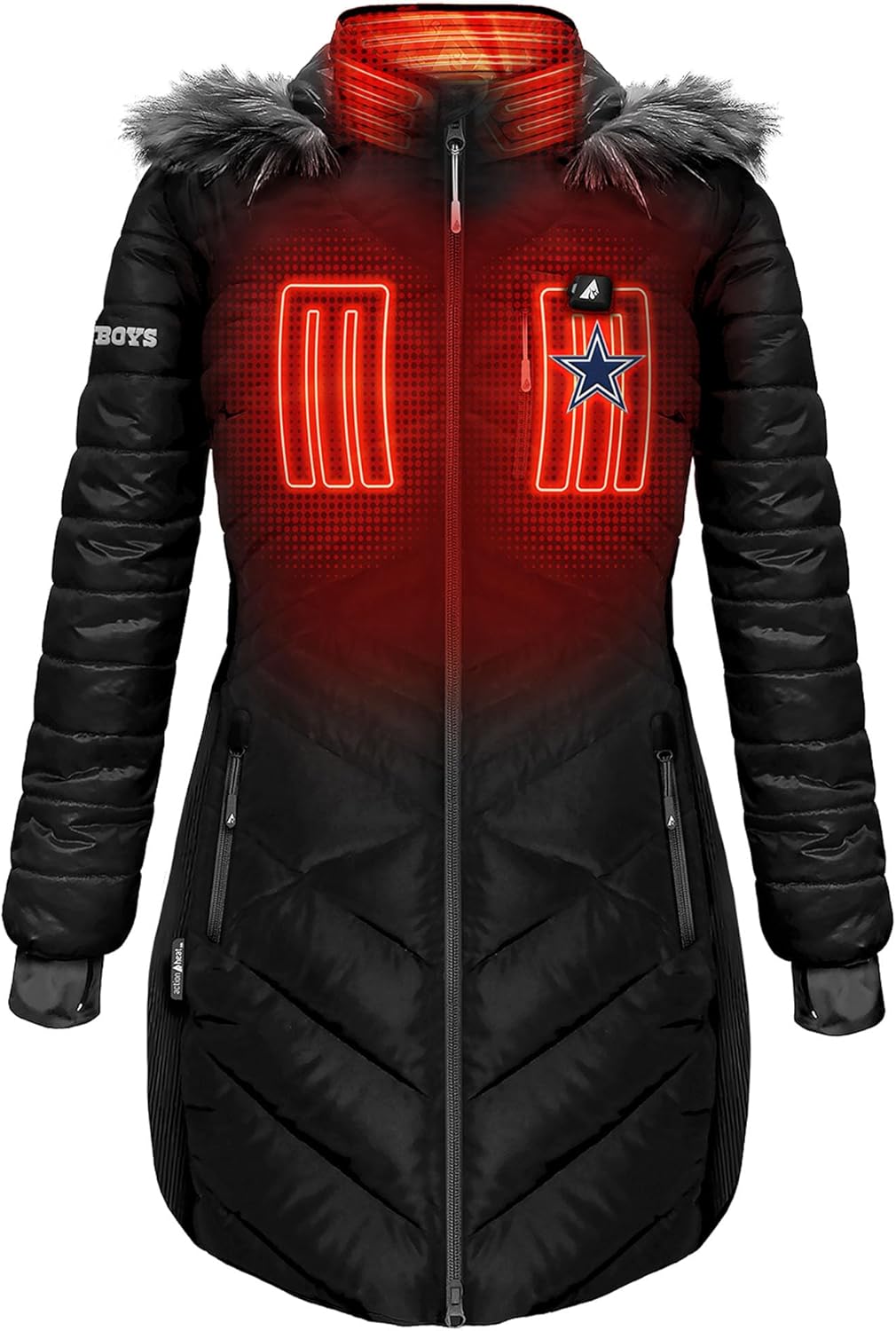 ActionHeat Women's NFL 5V Battery Heated Long Puffer Full-Zip Hoodie Jacket - Image 4