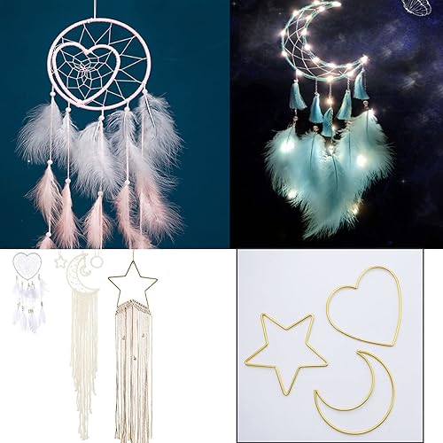 Miniatura 7 de Anillos de metal dorados para atrapasueños, 12 piezas de macramé de metal para manualidades y anillos con forma de círculo de luna y estrella para