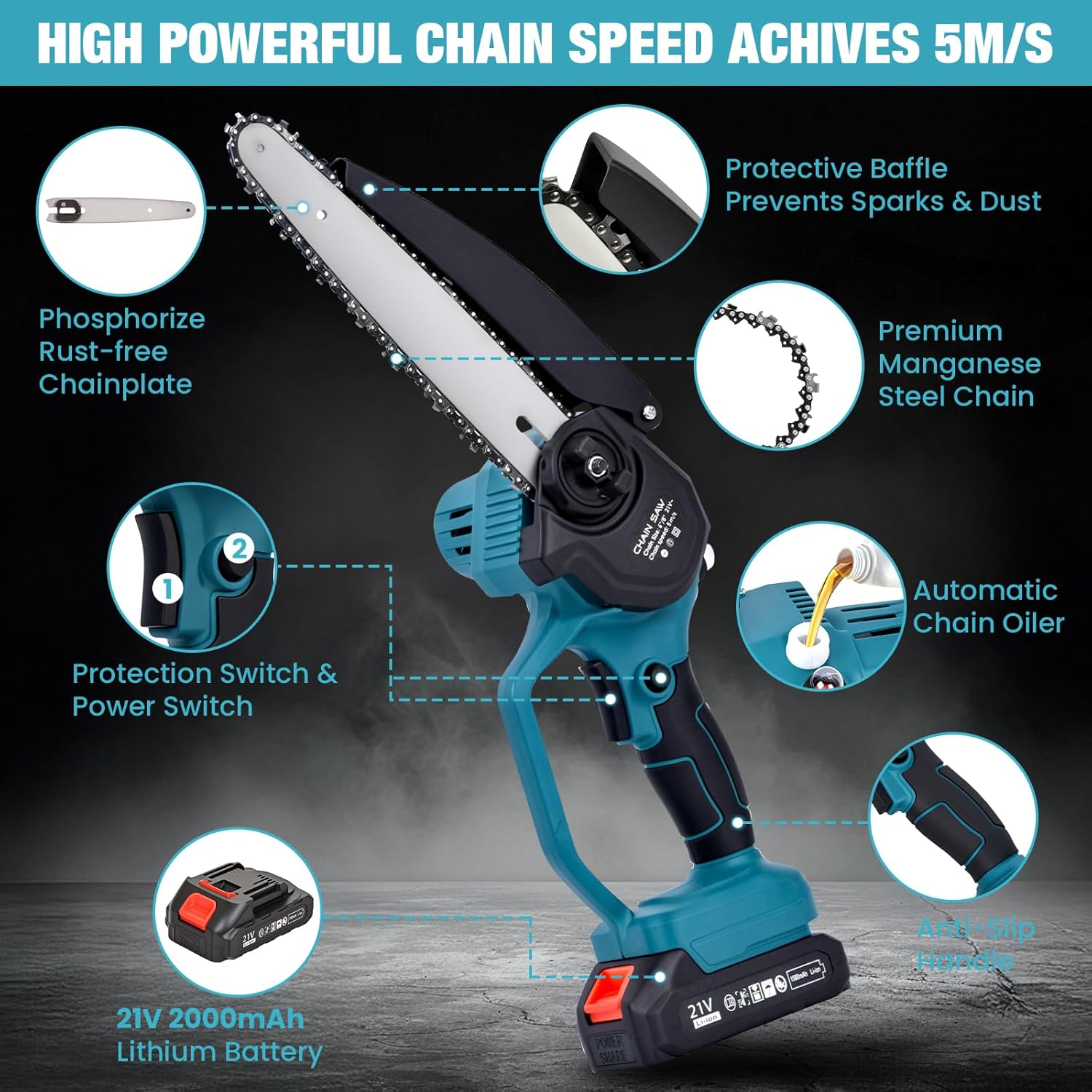 6" & 8" Electric Pole Saws for Tree Trimming 2-IN-1, Cordless Mini Chainsaw with Extension Pole, 15 Ft Max Reach & Multi-Angle, Lightweight Limb Branch Cutter Pruner with 2 Batteries