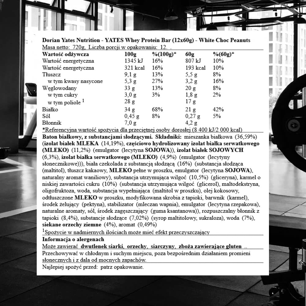 Dorian Yates Yates Protein Bar, White Chocolate Peanut - 12 x 60g