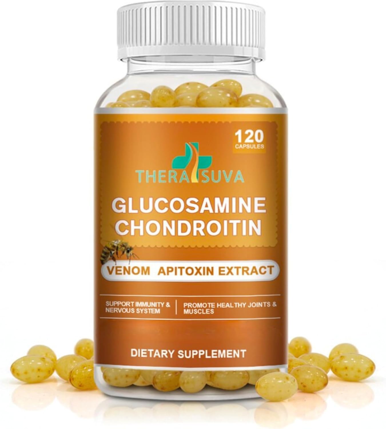 Glucosamine Chondroitin Complex with Raw Honey & Bee Venom – Natural Joint Support, Mobility & Flexibility Supplement, 2 Month Supply, 120 Softgels