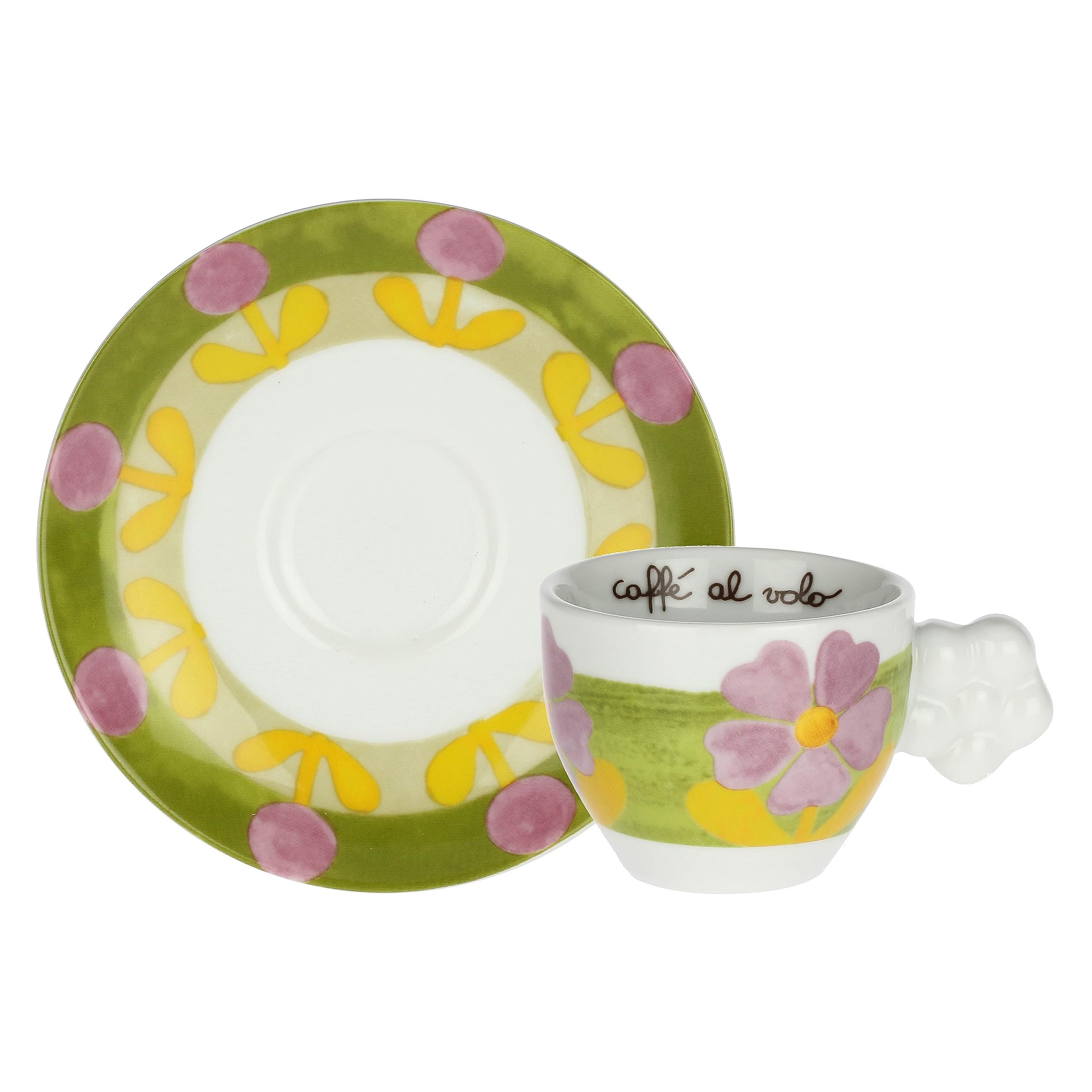 THUN, Set 6 Tazzine Espresso in Porcellana Decorata a Mano con Motivi Floreali, Linea Florianne, Tazzina Ø 6.5 cm, Piattino 12 cm