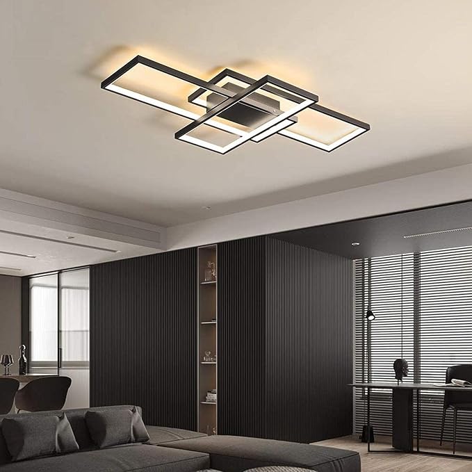 Diossad Dimbare Plafondlamp LED met Afstandsbediening, Rechthoekige Lichten Plafondlamp, 2700K-6500K Warme Natuur Koud Wit Plafond Panel Voor Slaapkamer Woonkamer Keuken Versieren (black, 110*60*6cm) photo 3