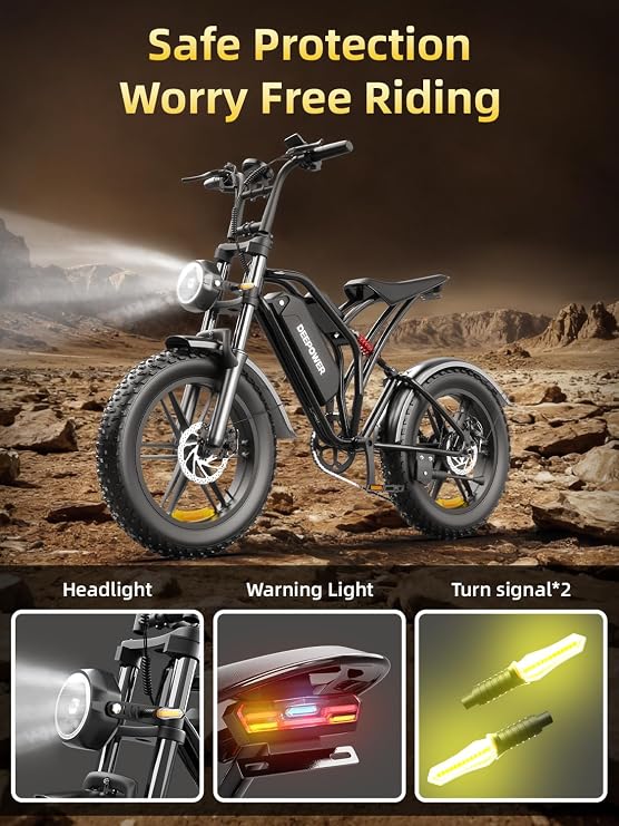 DEEPOWER S20 Electric Bike for Adults, 1500W Peak Motor, Up to 32MPH, 48V 25AH Removable Battery, 20'' Fat Tire Ebike, Long Range All-Terrain Electric Dirt Bike