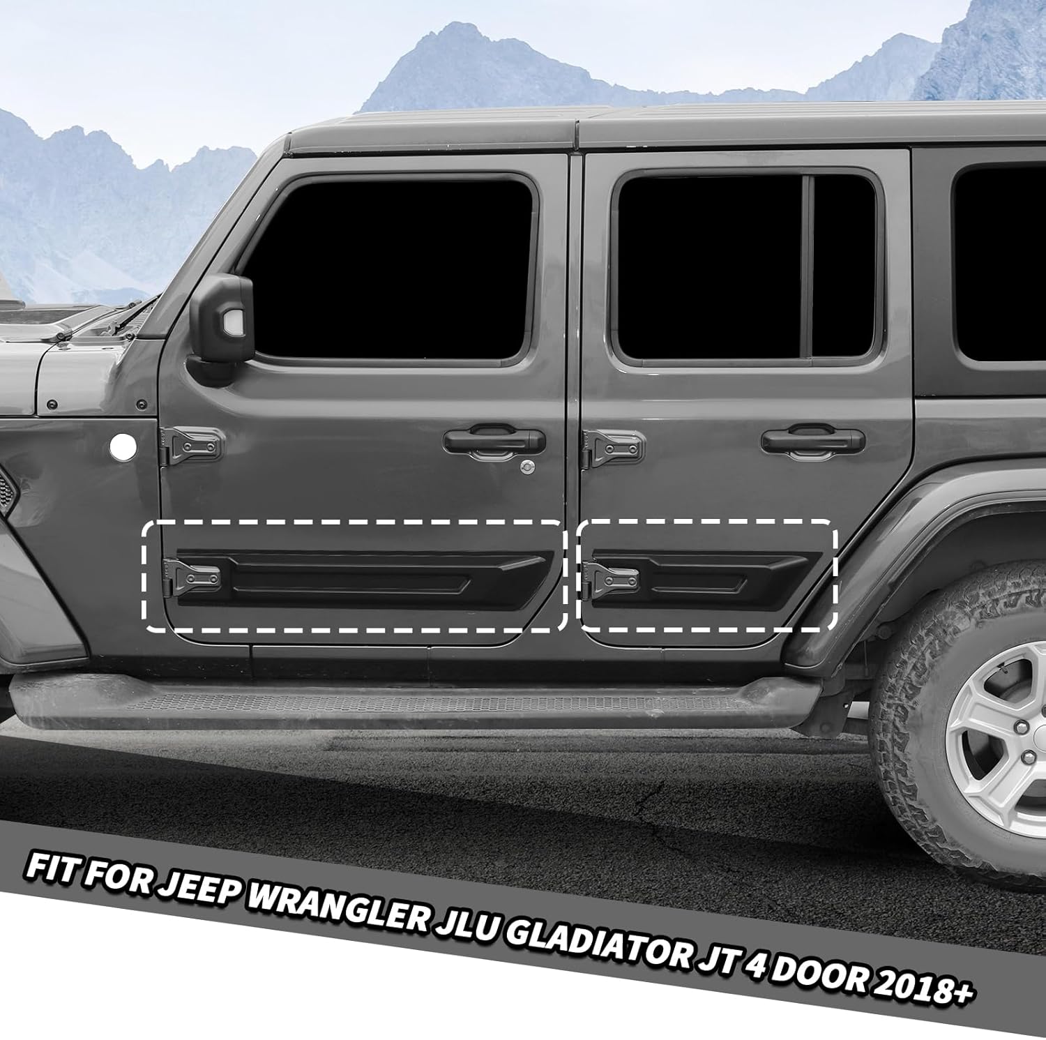 Jimen Fit for Jeep Wrangler JLU Gladiator JT 4 Door 2018-2026, 4PCS Door Side Armor Trim Panel Anti-Scratch Door Guard Molding (Black)