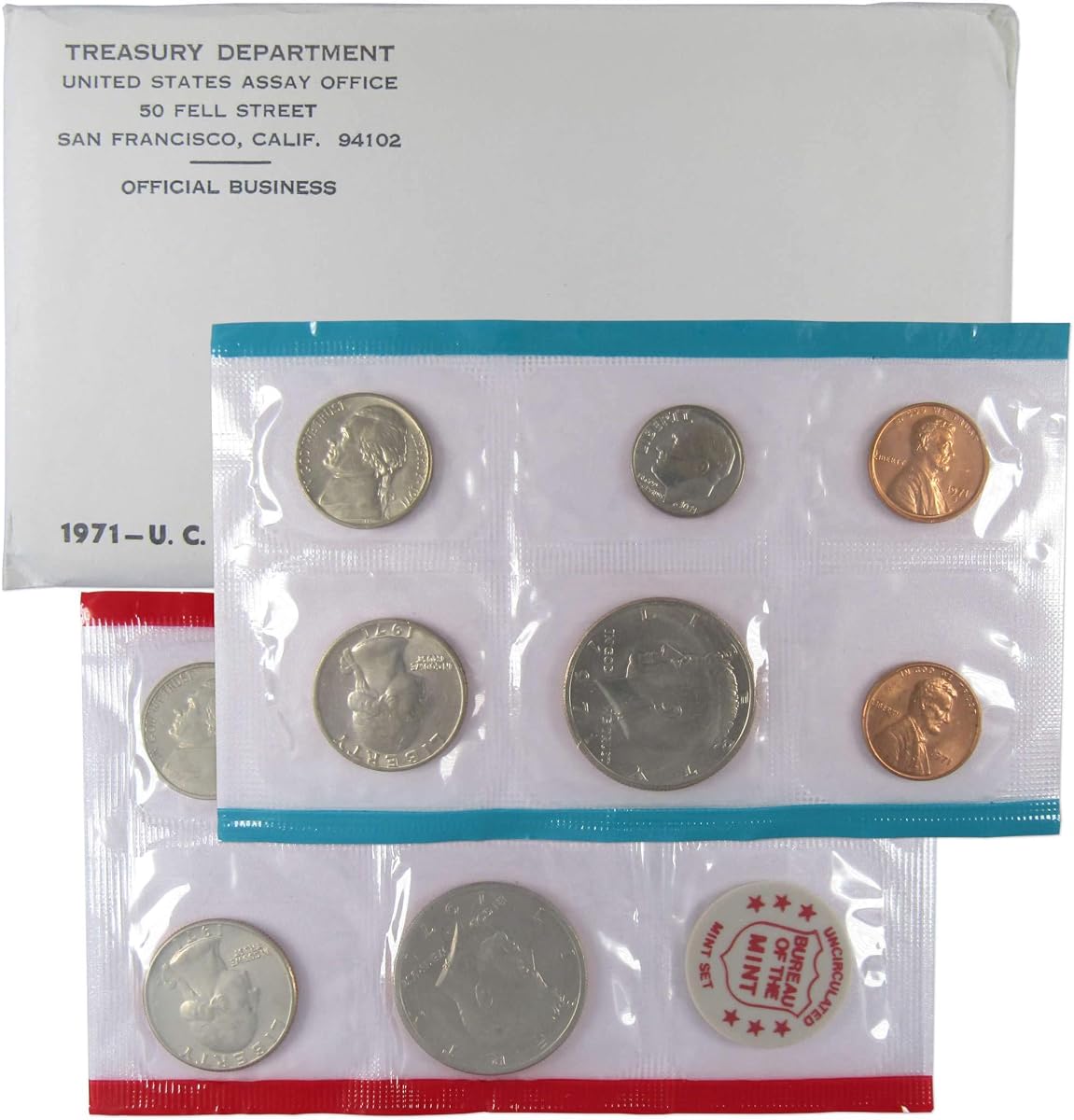 1971 Juego de monedas sin circular Casa de la Moneda de EE. UU. Embalaje original del gobierno OGP | Juego de monedas coleccionables de 11: Juego de monedas sin circular de la Casa de la Moneda de EE. UU., 1971
