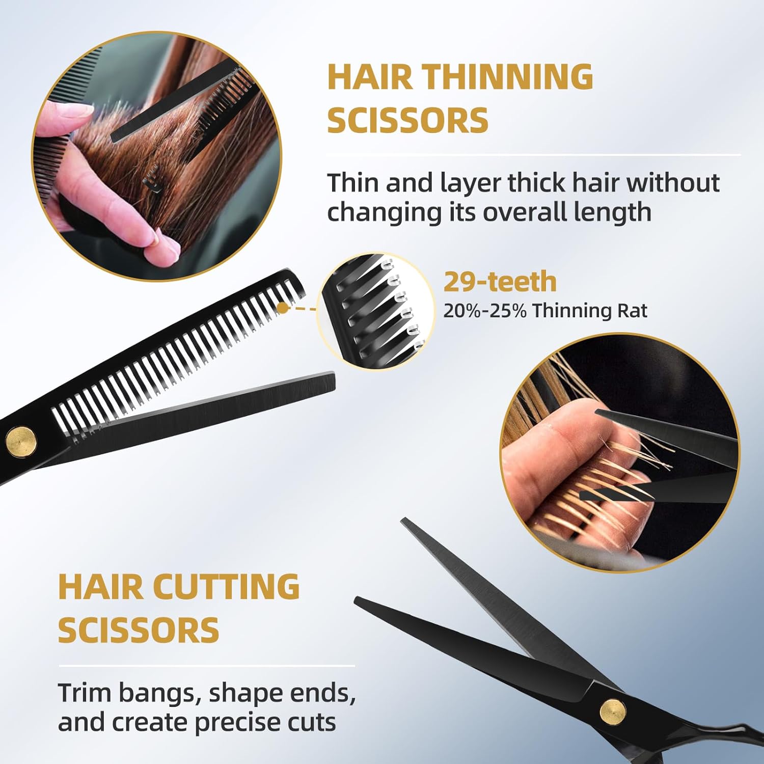 ETHTXE Professional Black Hairdressing Scissors, 6.5" Japanese Stainless Steel Thinning & Straight Trimming Shears – Salon-Grade Barber Tools for Men, Women, and Family Gifts