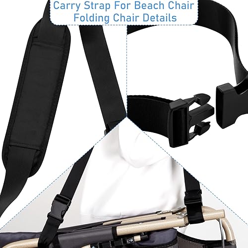 Miniatura 3 de SATINIOR Paquete de 3 correas de transporte para silla de playa, plegables, ajustables, universales, para playa, campamento, pícnics (negro, gris y