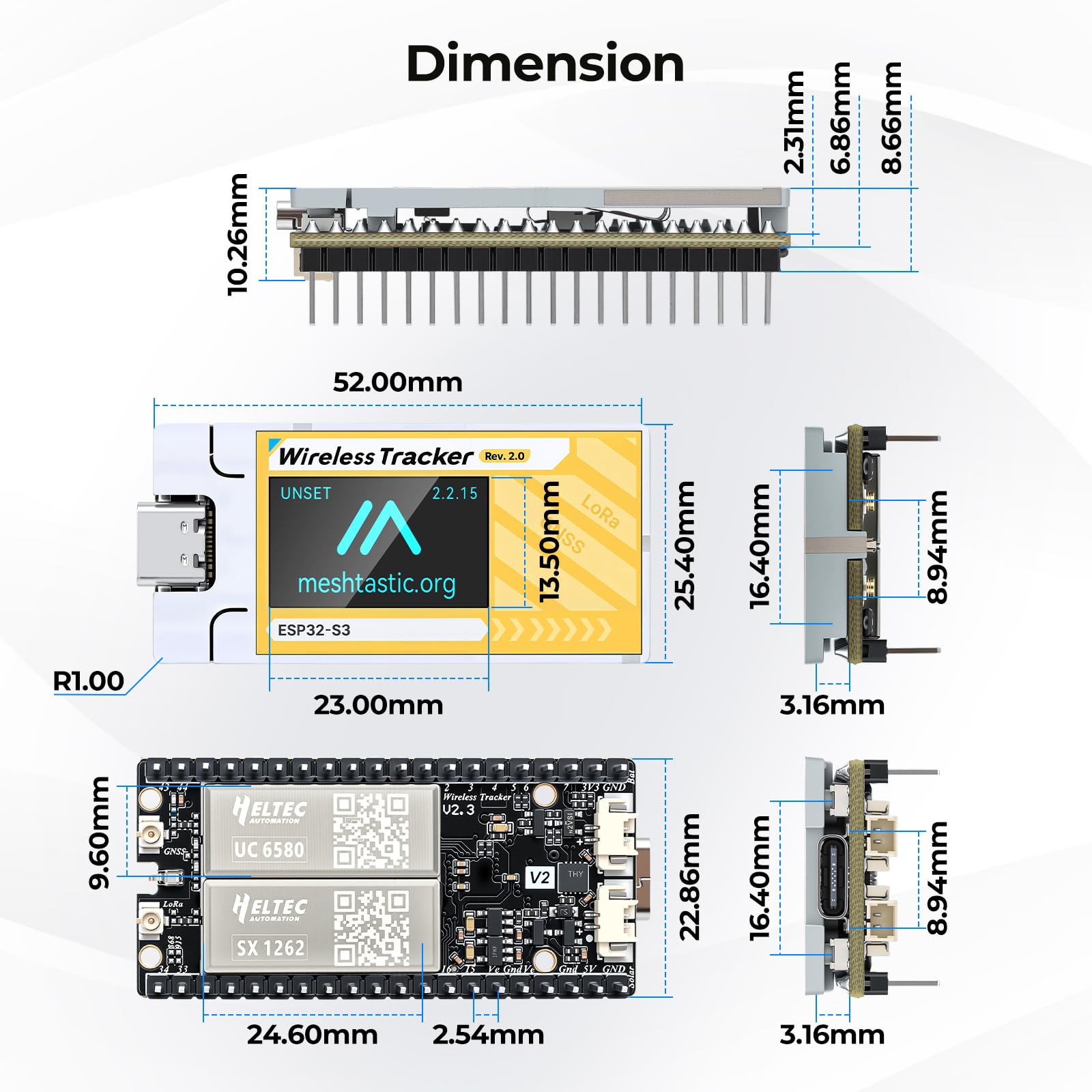 Tracker wireless V2 per GPS Meshtastic | UC6580 Modulo GPS Dual Band GNSS Determinazione Precisa Posizione ESP32-S3 WLAN BLE, 28dBm High Power-SX1262-LoRa