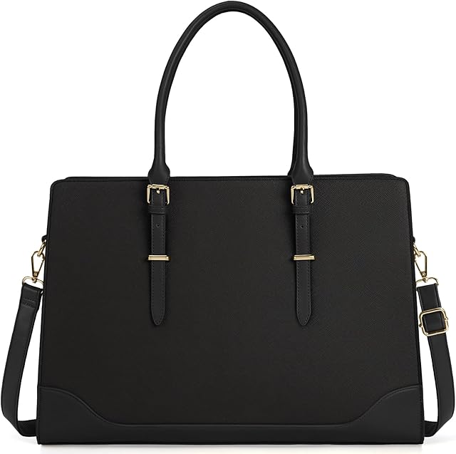 IGOLUMON Laptop Bags for Women 15.6 Inch Tote Bag Large Leather Ladies Handbags Shoulder Bags Designer Women's Totes for Work School Business Black