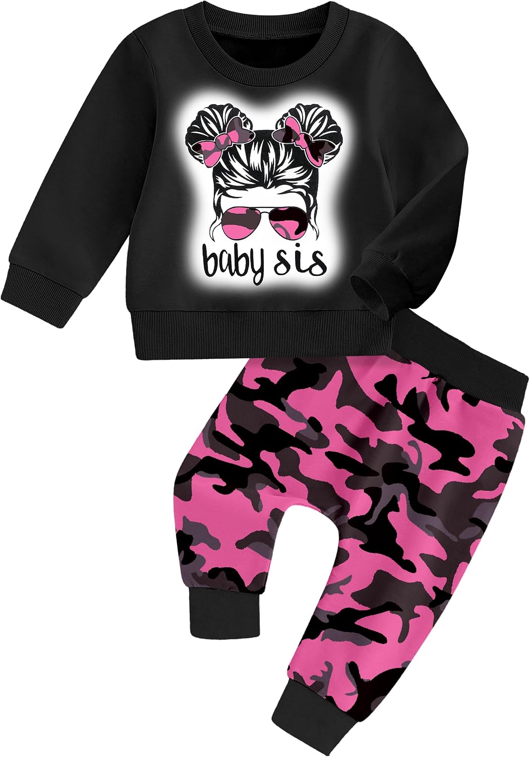 AGAPENG Toddler Baby Girl Clothes Cute Graphic Long Sleeve Sweatshirt Camouflage Pants Sweatsuit Infant Fall Winter Outfits