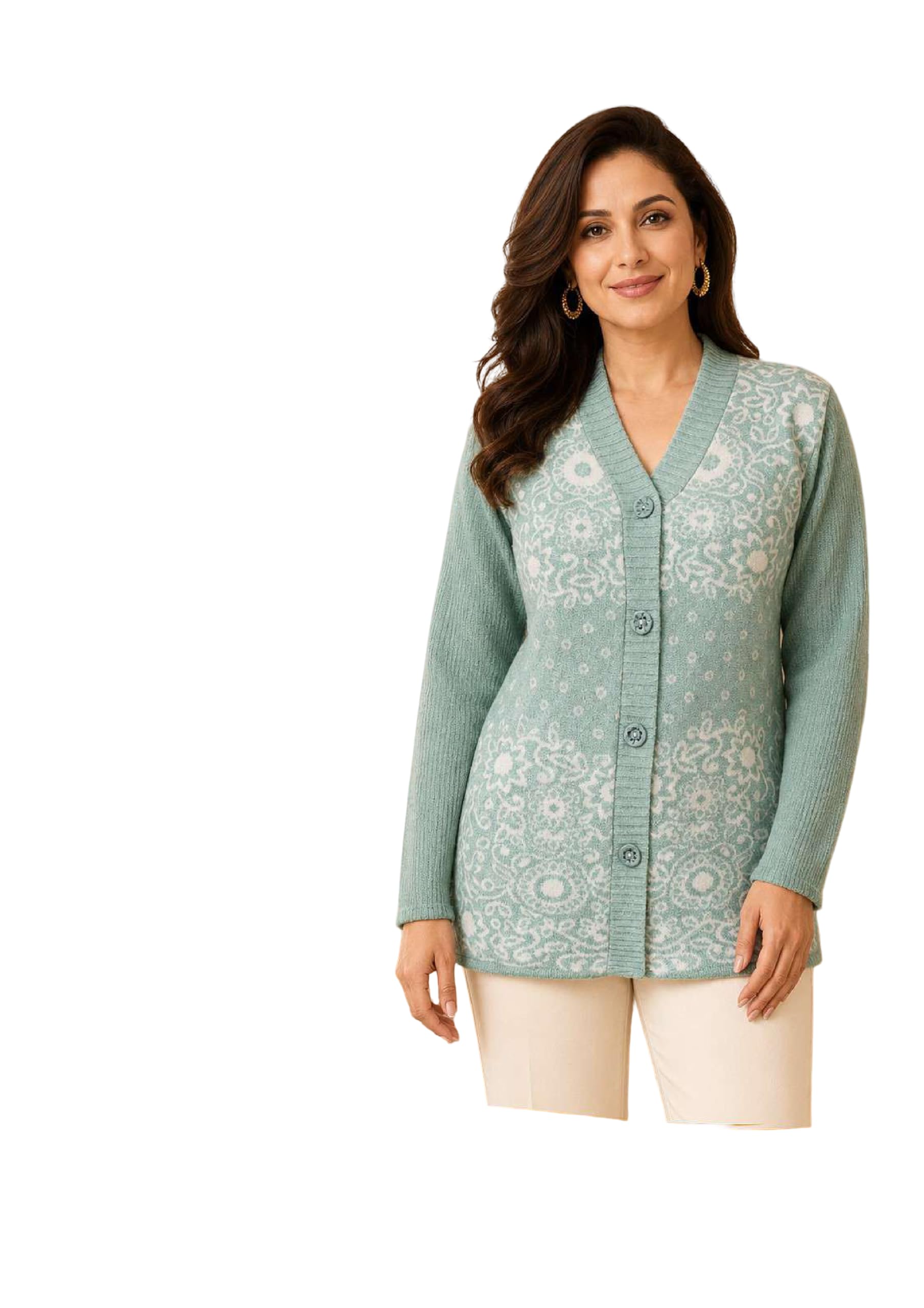 JAQ V-Shape Koti for Women – Soft Knit Woolen Cardigan, V-Neck Buttoned Winter Sweater, Warm & Stylish Ethnic Design-image-30