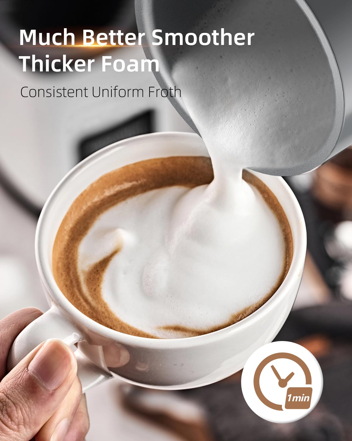Facelle espumador de leche electrico, máquina automática para hacer espuma caliente y fría para latte, capuchinos y macchiato. Apagado automático y control de temperatura