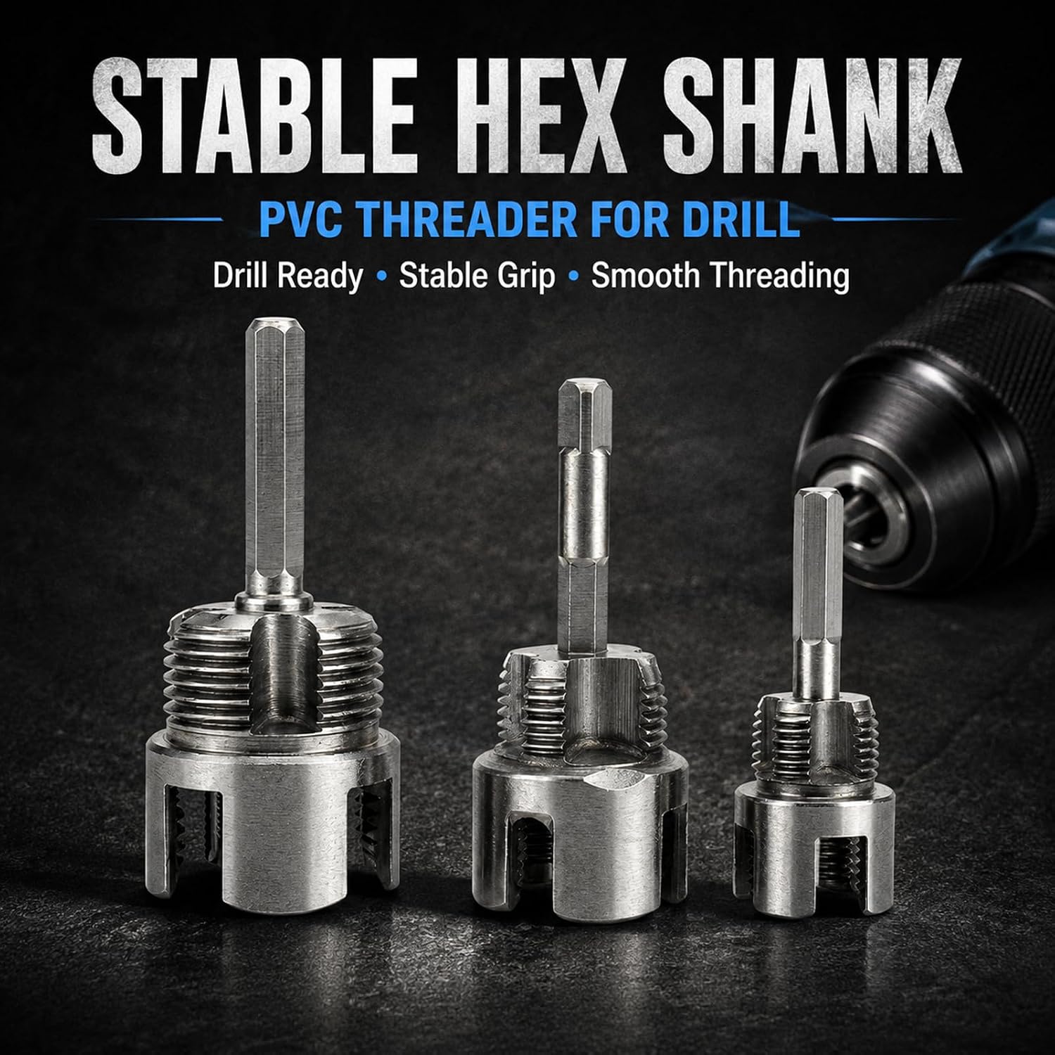 PVC Pipe Threader Kit, Drill-Powered Internal and External Threading Tool