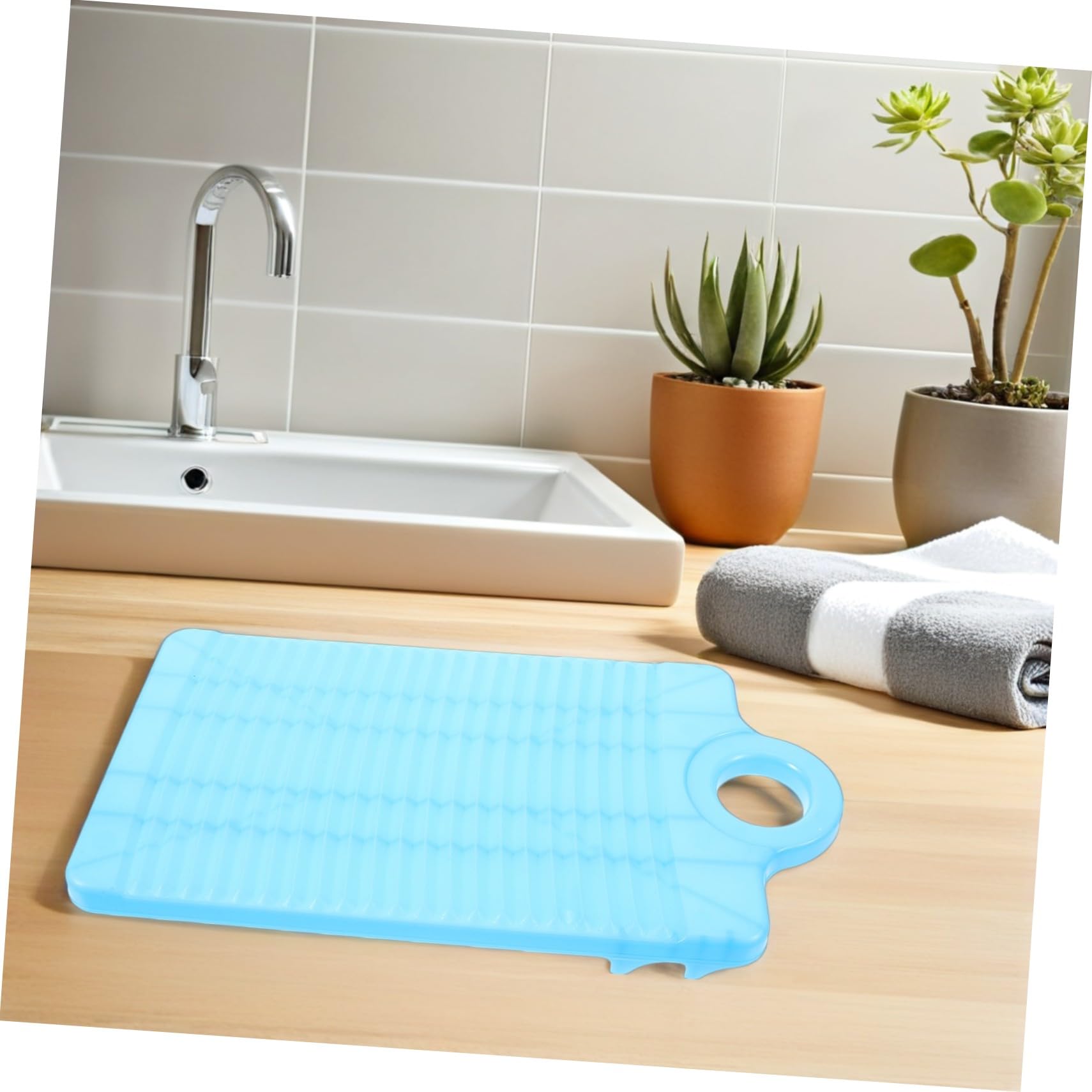 Tragbares Waschbrett für Kleidung, 4 Stück, Kunststoff, Blau | Rechteckige Kleiner Ausführung, 31x15, 7cm, Rutschfeste Oberfläche, für Kurzreisen und Outdoor Abenteuer