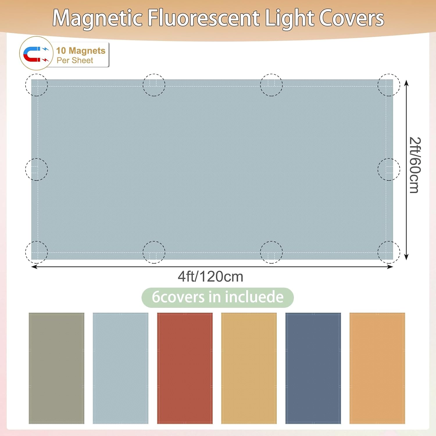 6 Pack Classroom Fluorescent Magnetic Light Covers,2x4ft Boho Neutral image 2